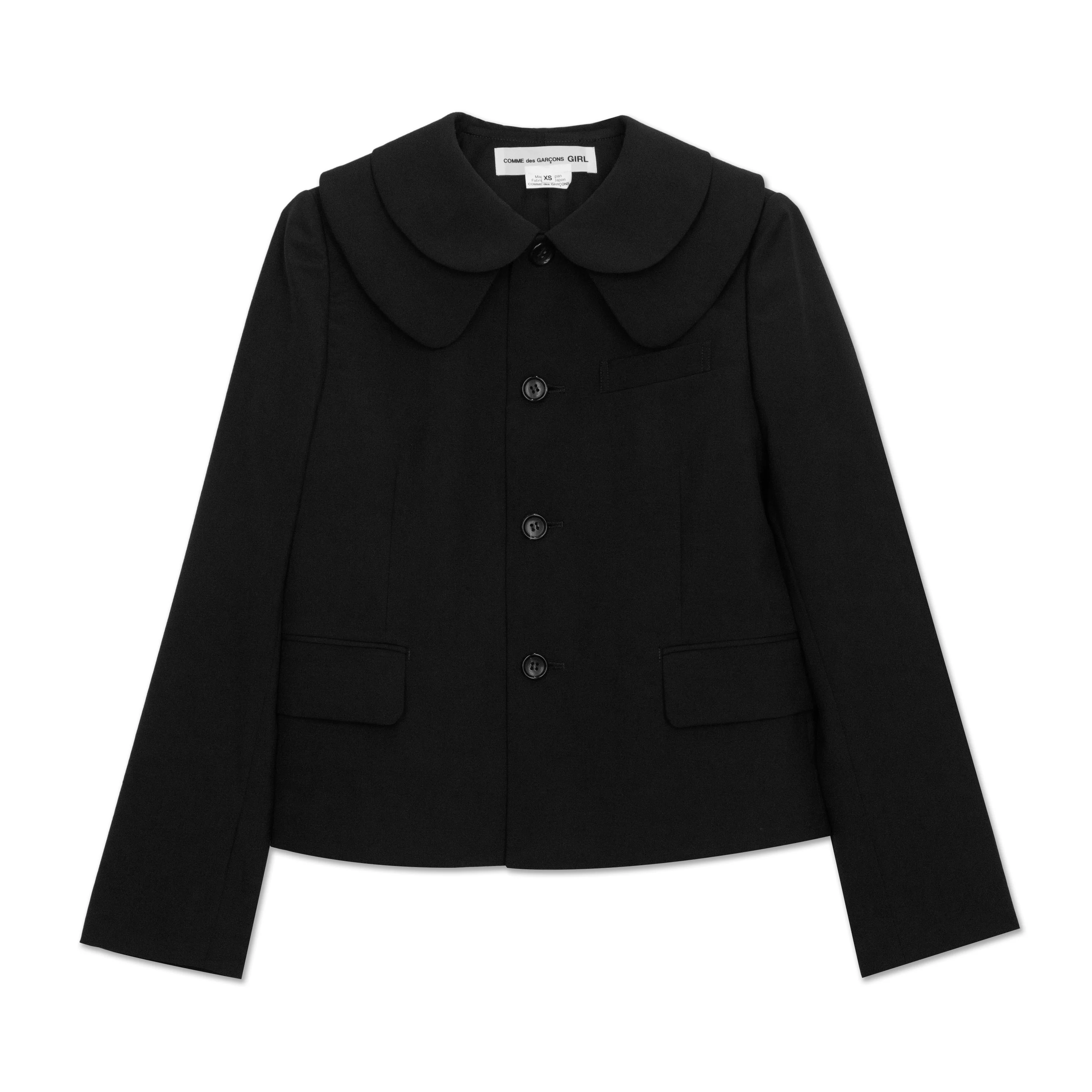 Black Gabardine Double Collar Jacket