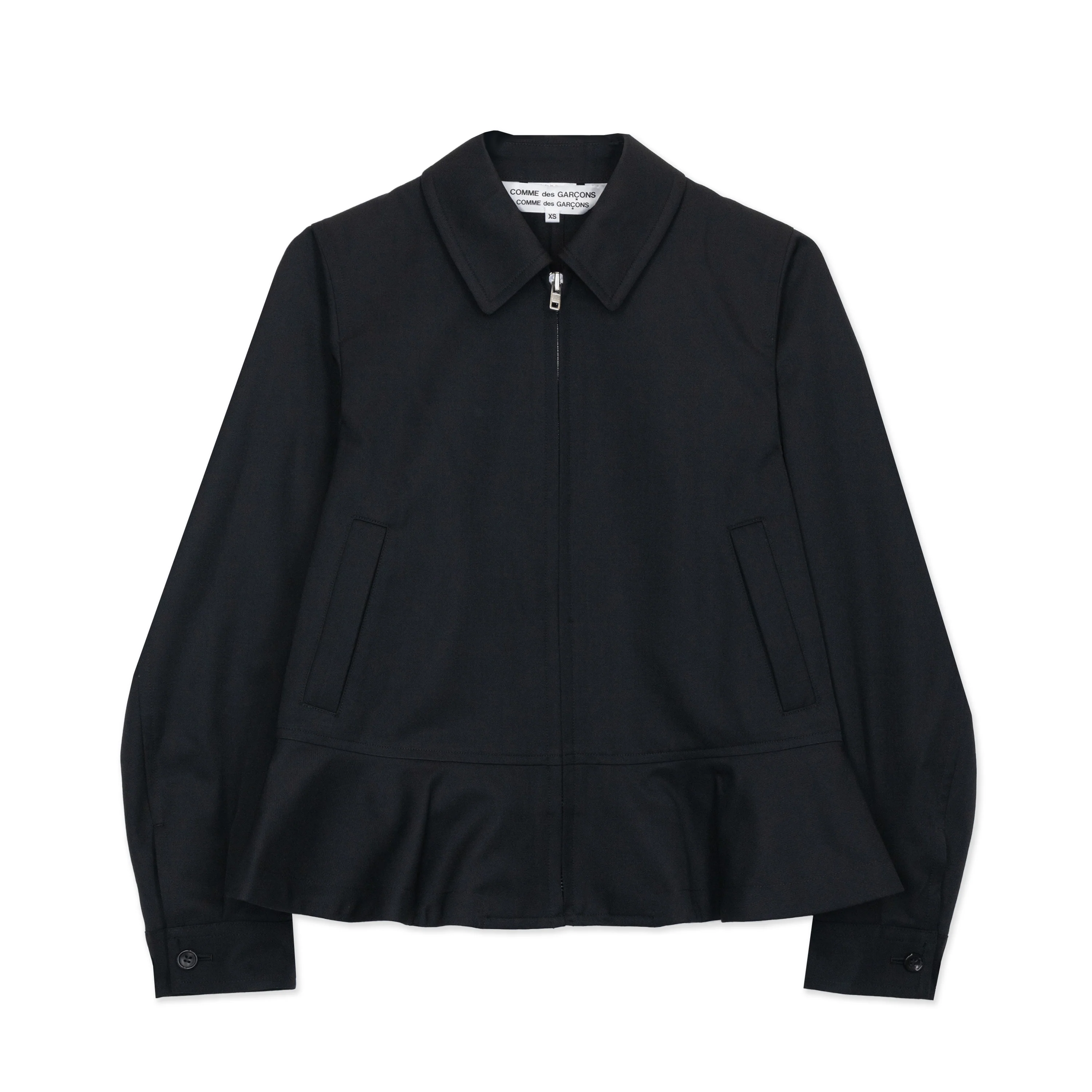 Black Wool Polyester Zip-Up Jacket