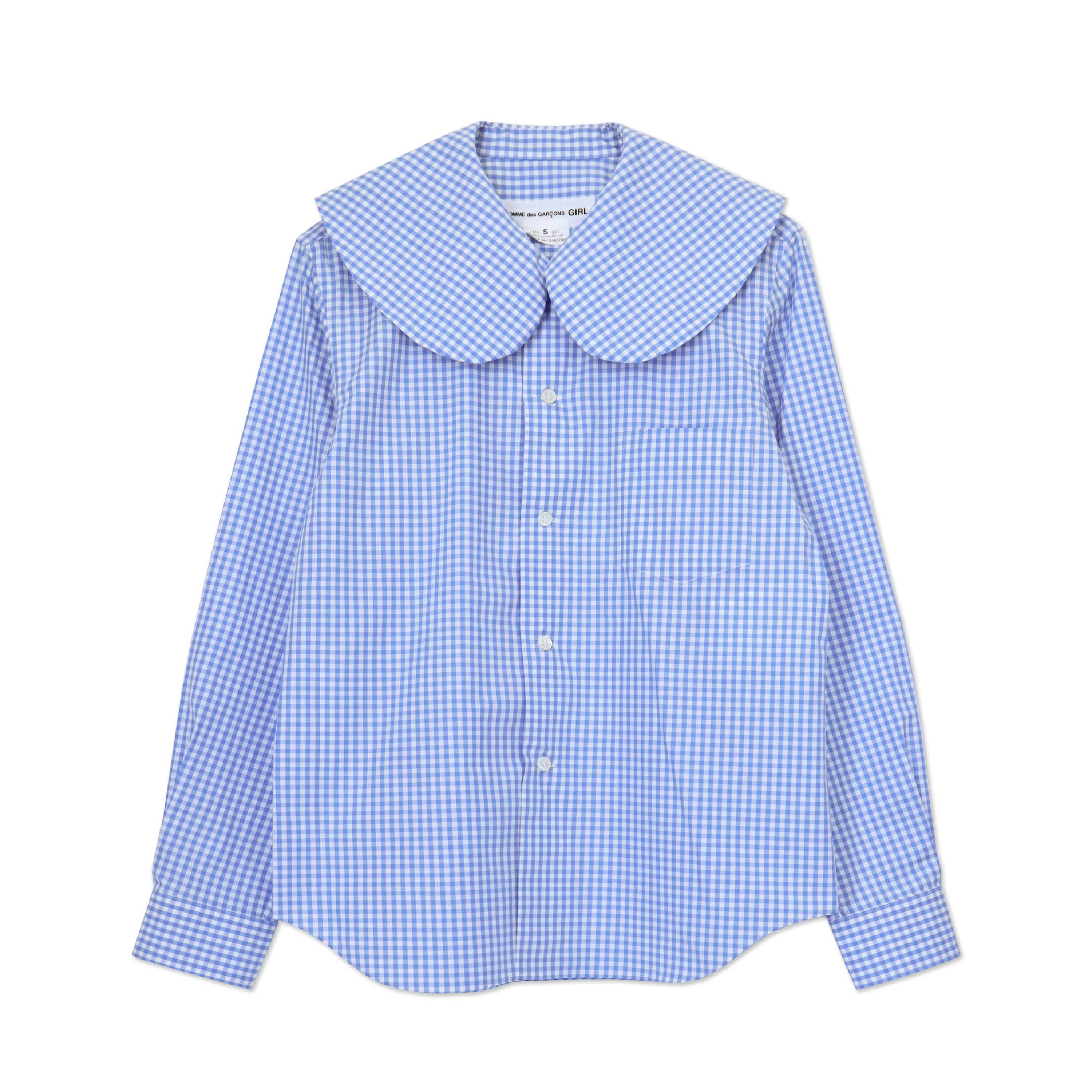 Blue Gingham Wide Peter Pan Blouse