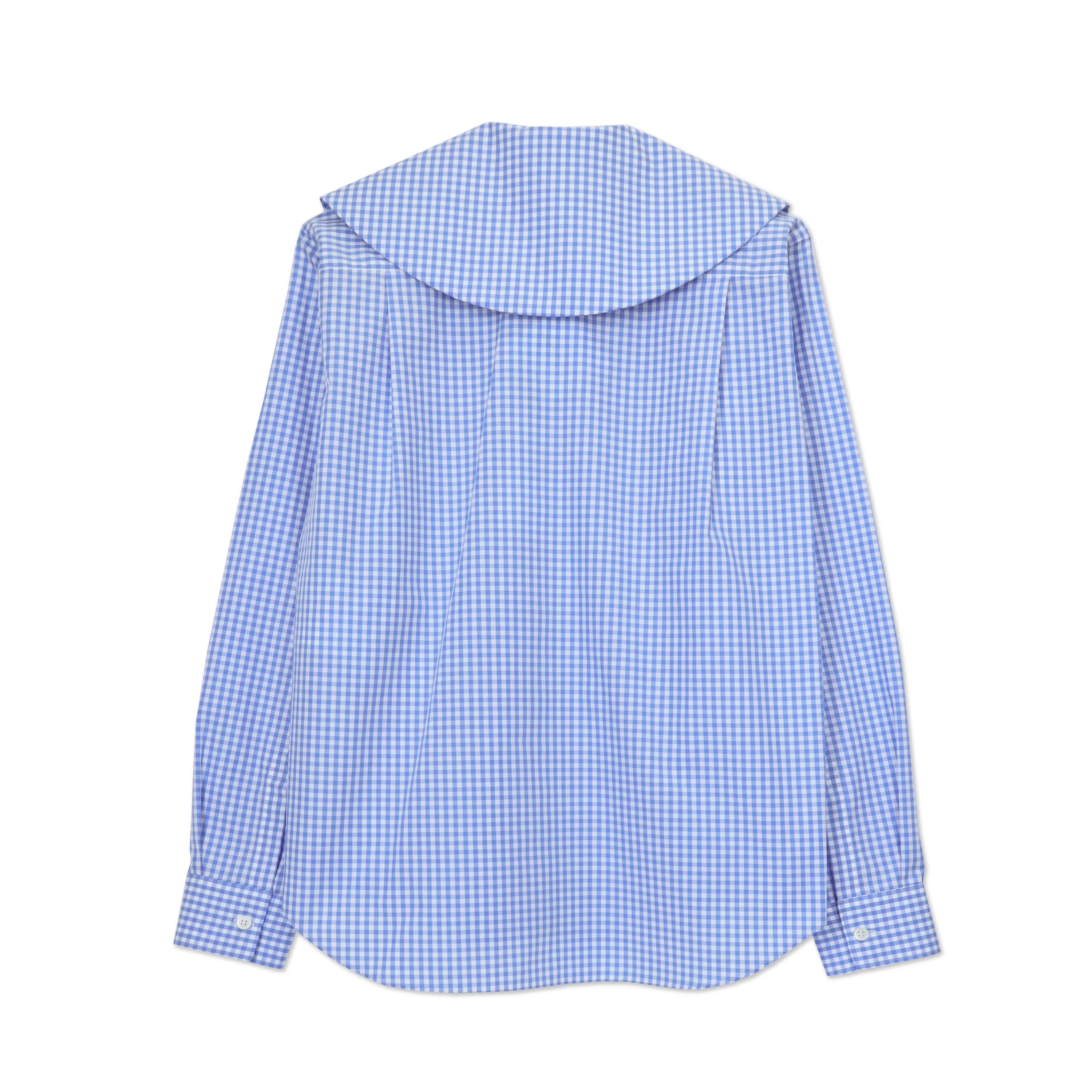 Blue Gingham Wide Peter Pan Blouse - Image 2