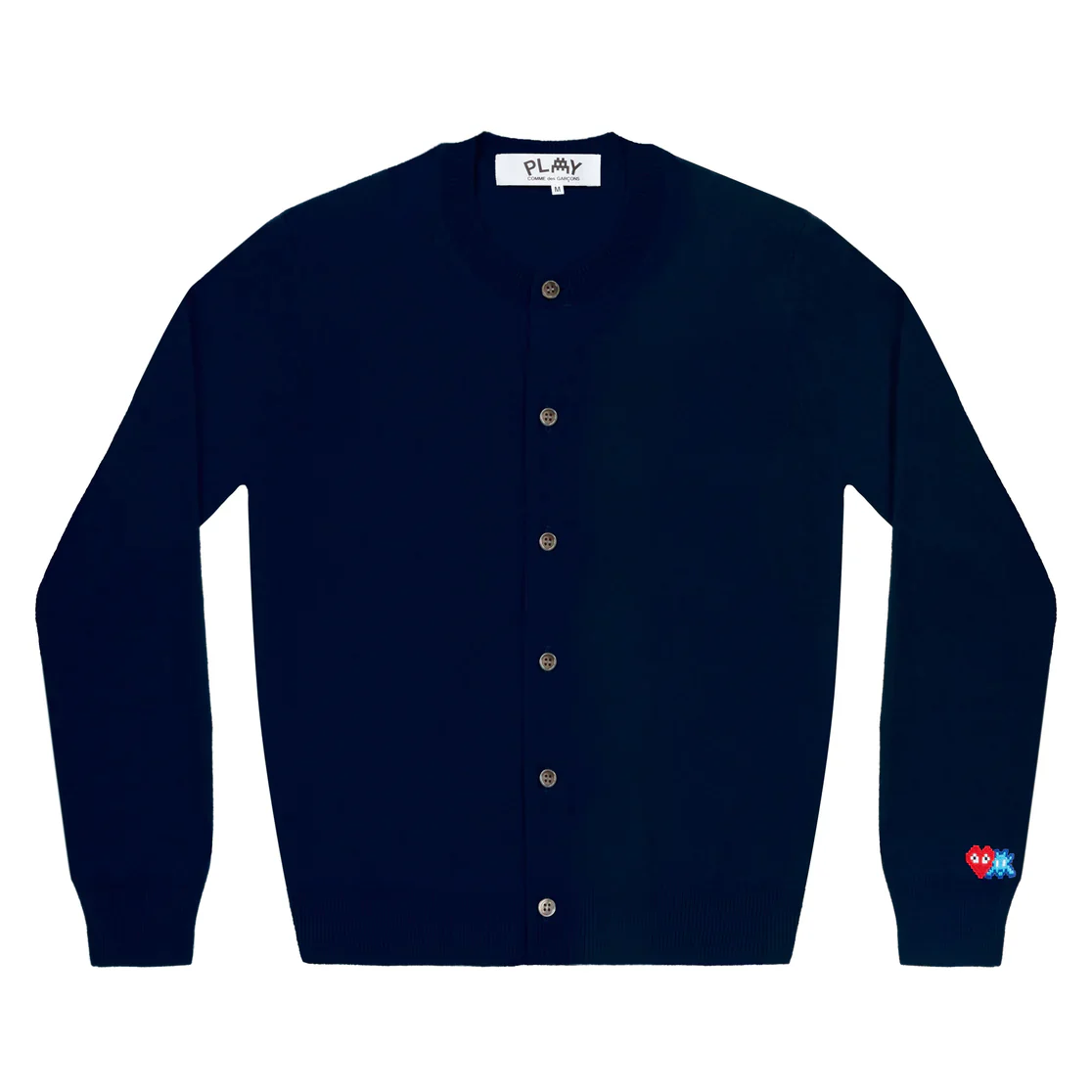 PLAY Round Neck Cardigan Invader Red Heart and Blue Emblem (Navy)