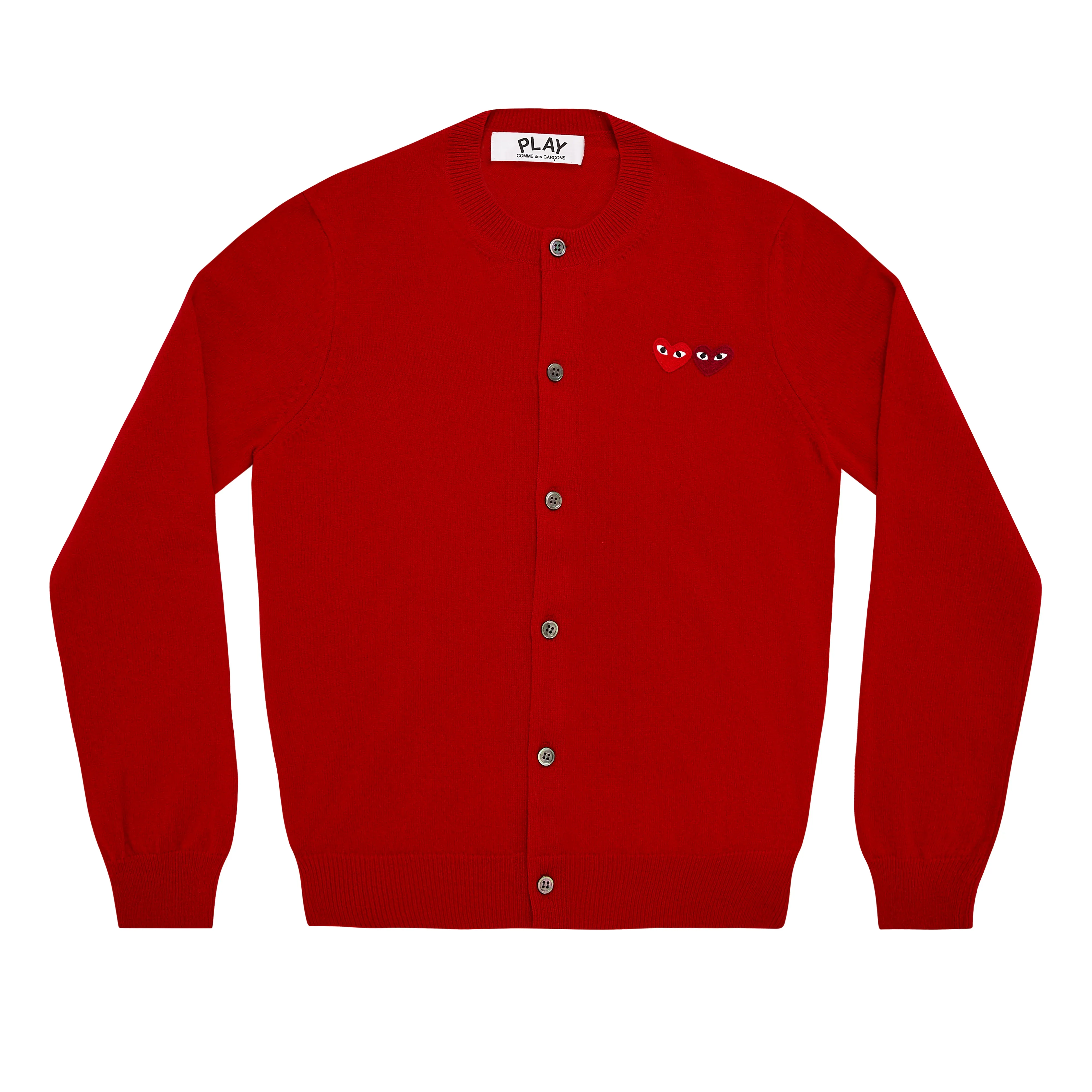PLAY Round Neck Cardigan with Double Emblems Red