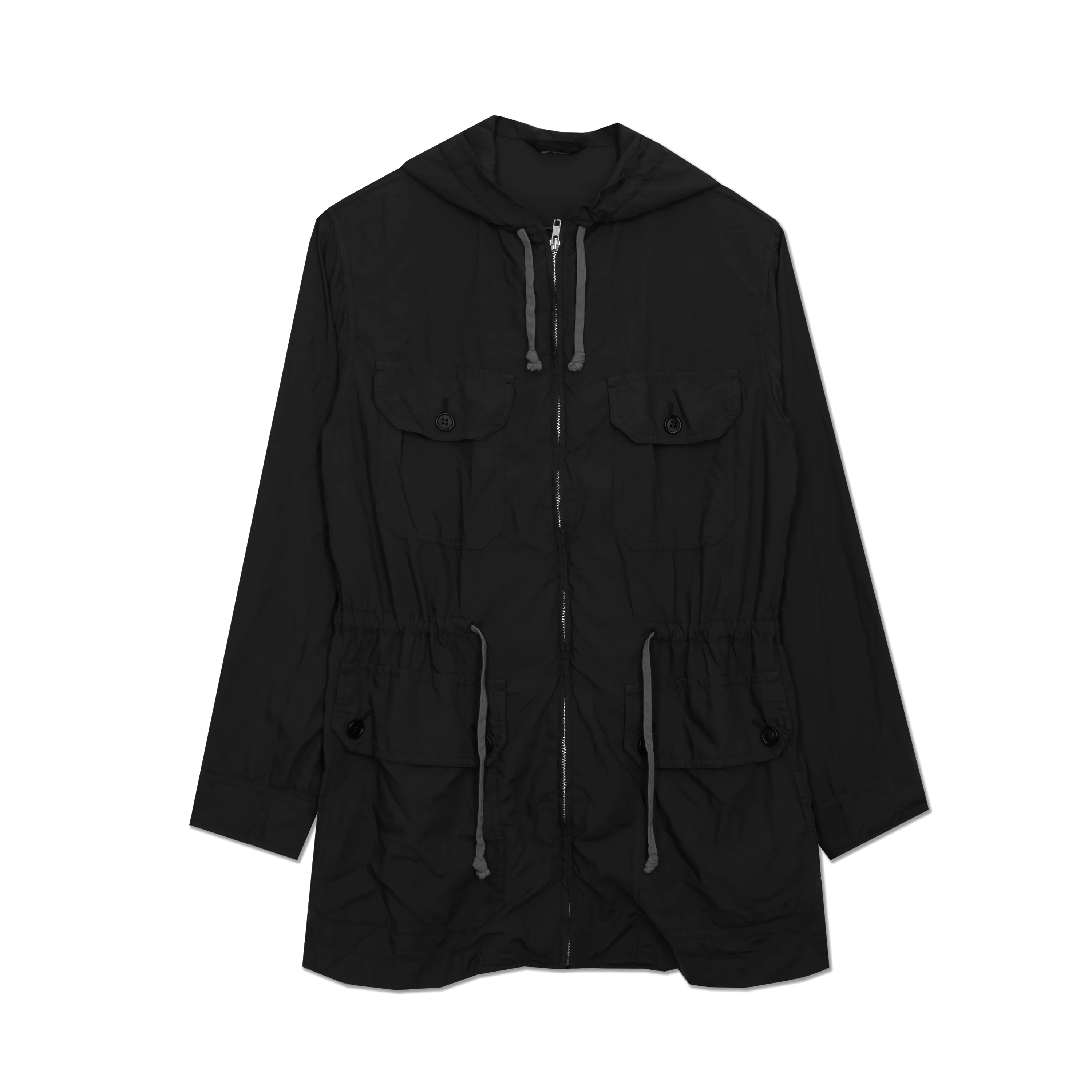 Crushed Polyester Hooded Parka Black