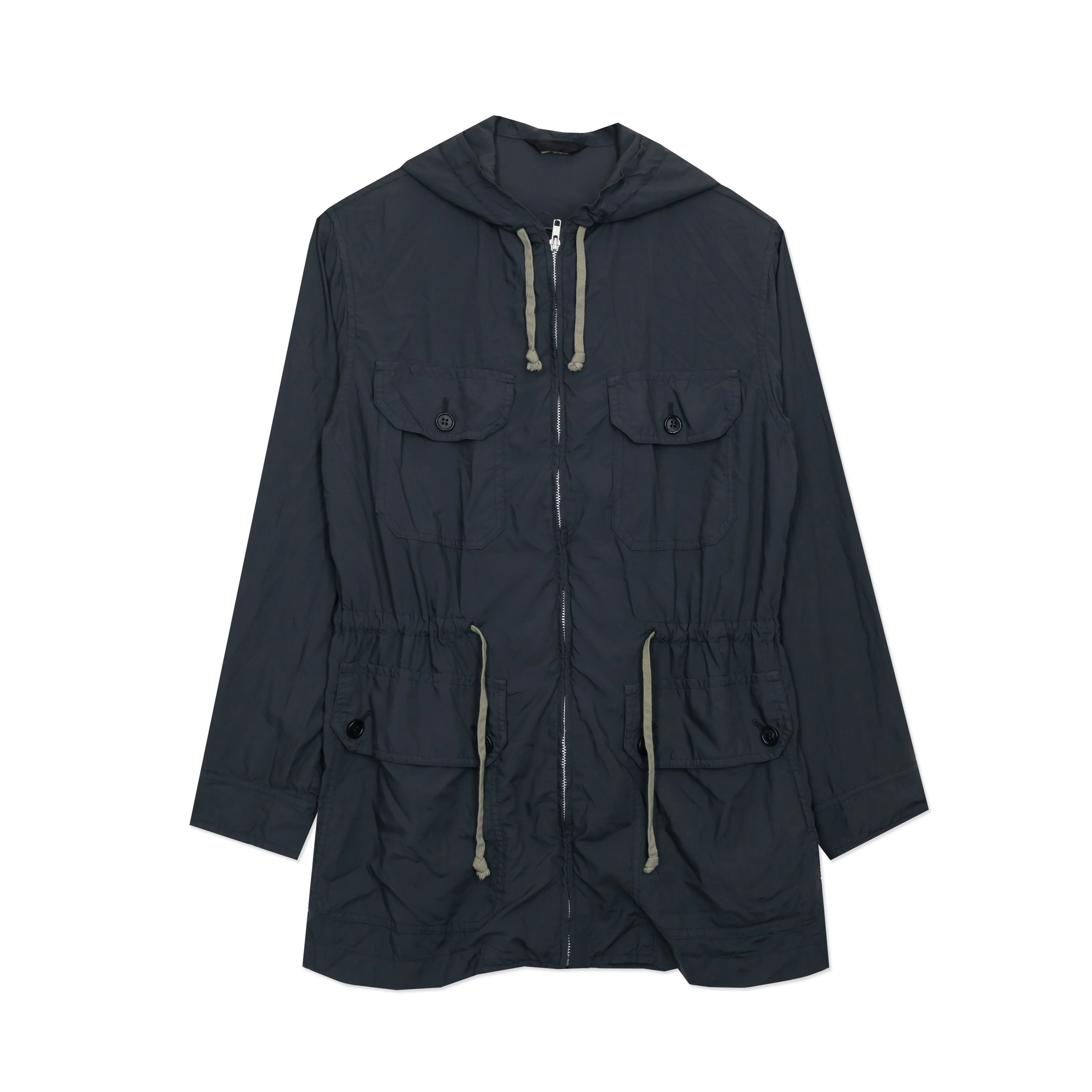 Crushed Polyester Hooded Parka Grey