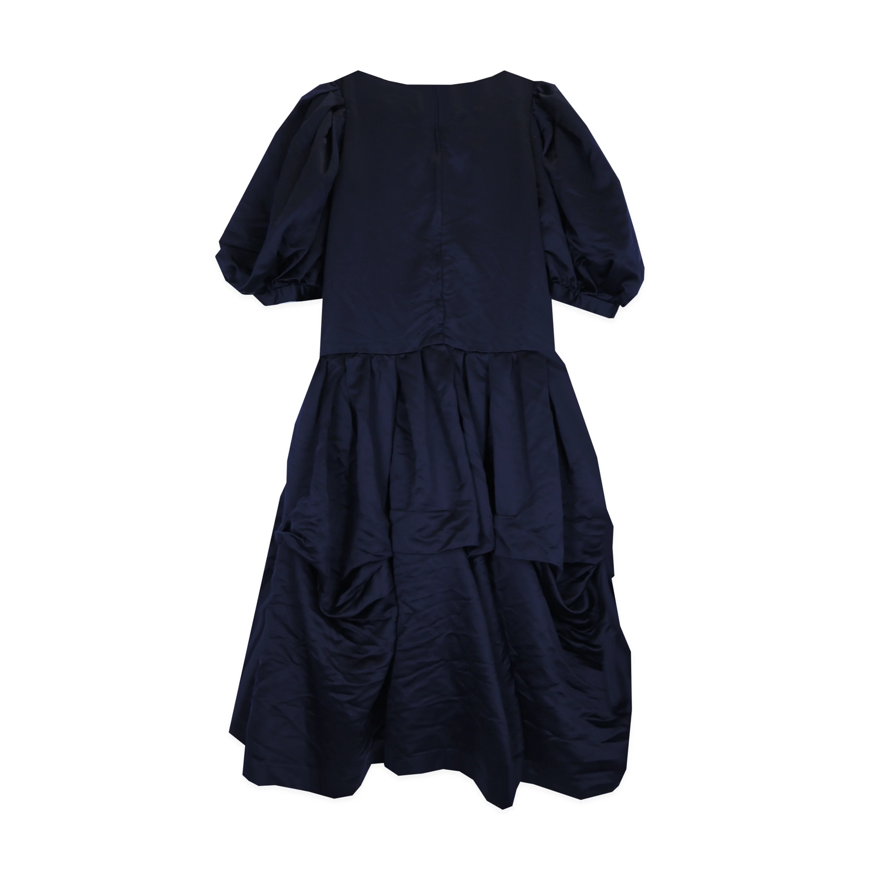 Navy Satin Gathered Tuck Dress - Image 2