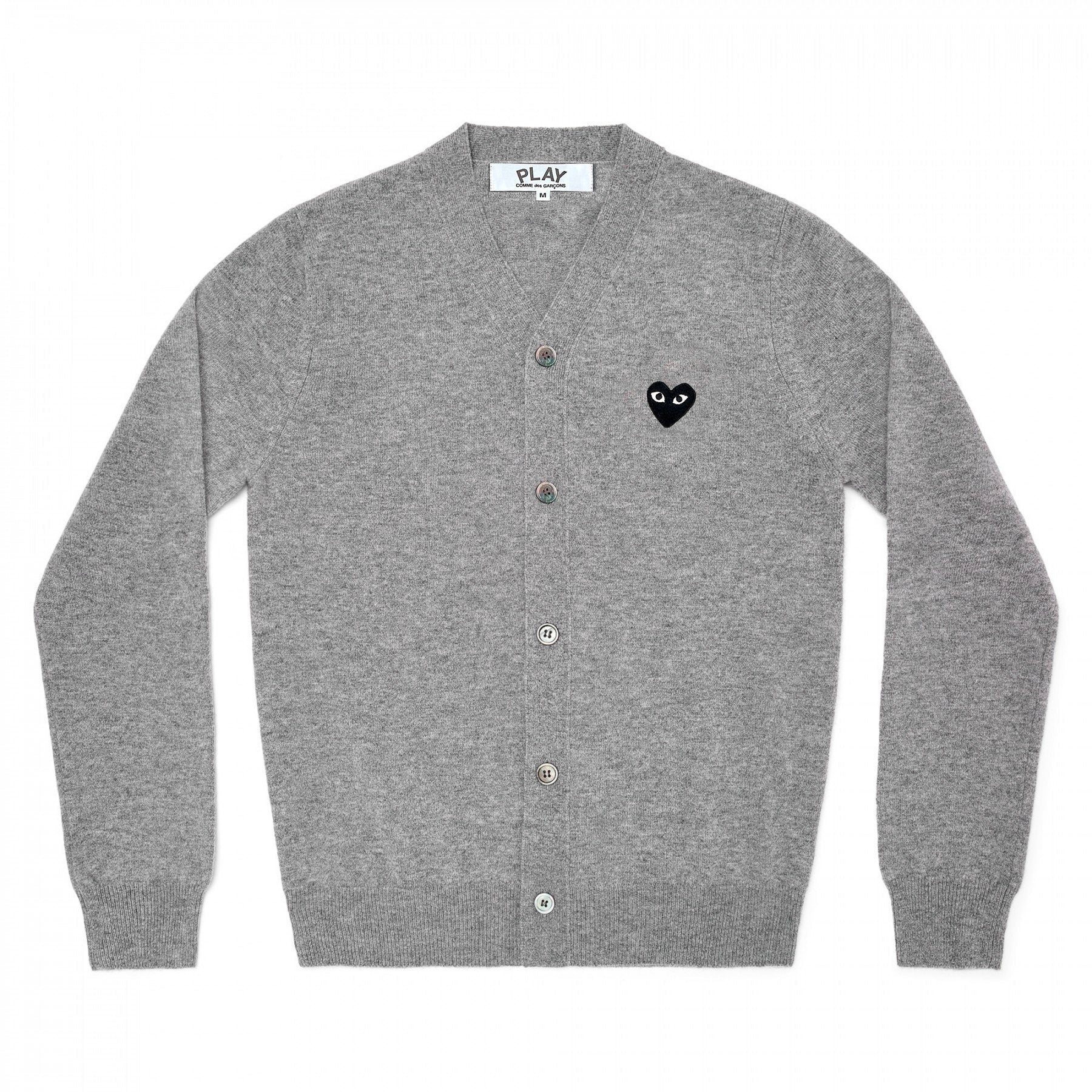 PLAY V-Neck Cardigan Black Emblem (Light Grey)