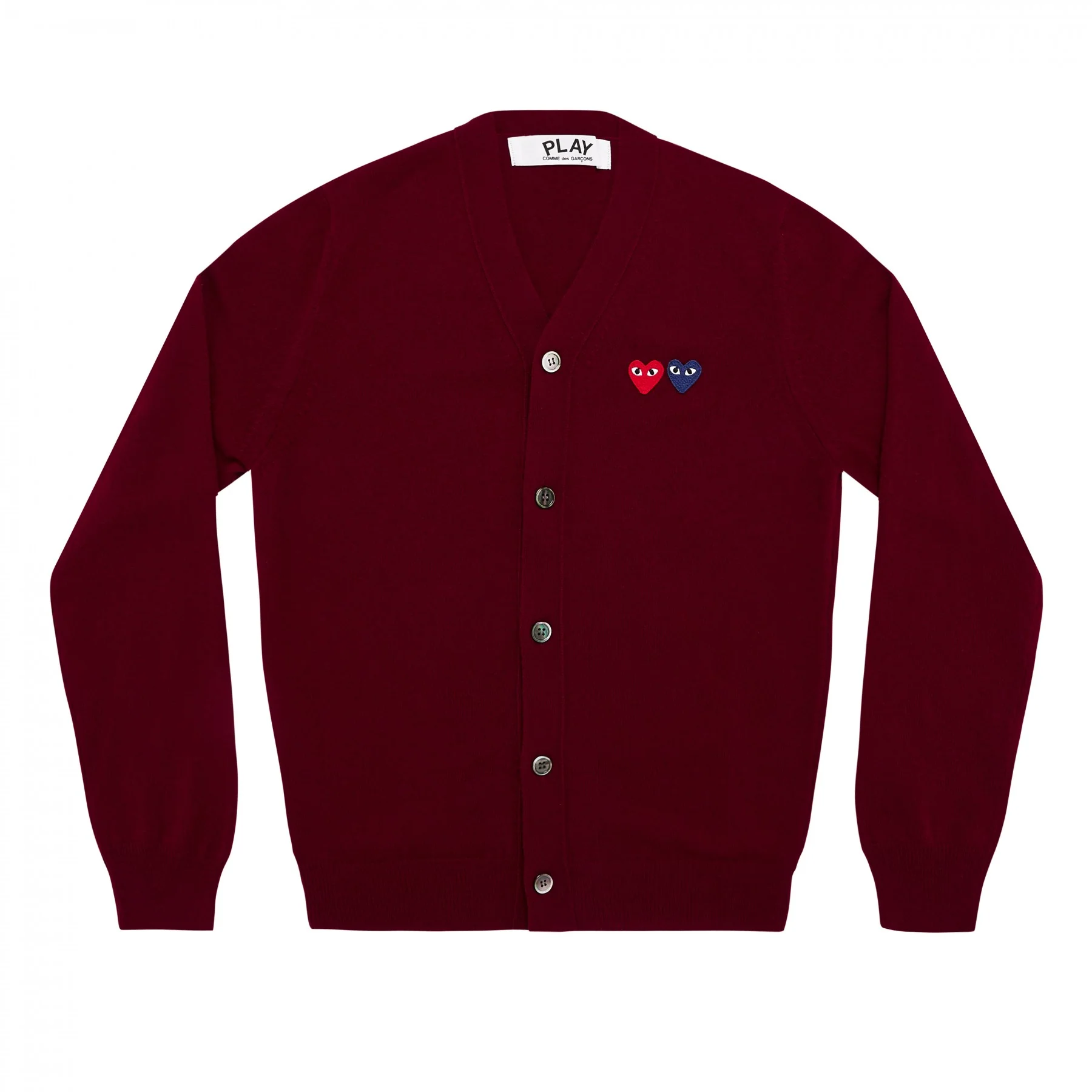PLAY V-Neck Cardigan with Double Emblems Burgundy