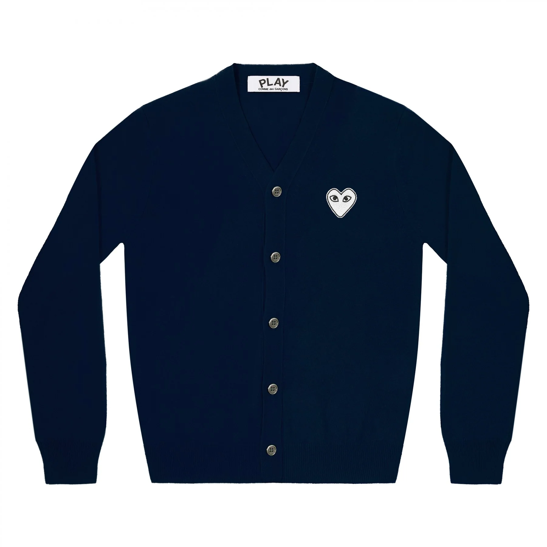 PLAY V-Neck Cardigan White Heart Navy