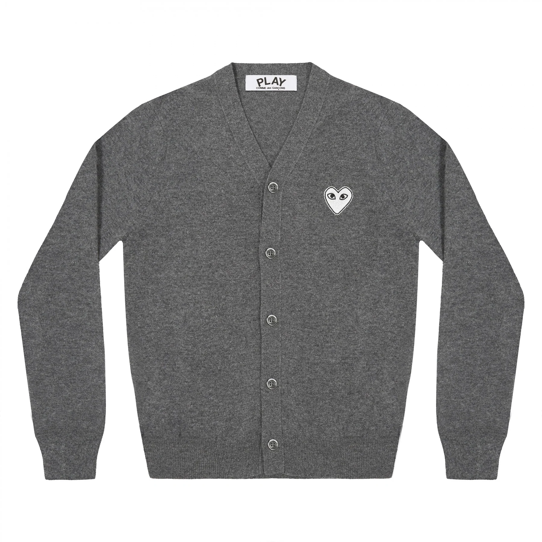 PLAY V-Neck Cardigan White Heart Dark Grey