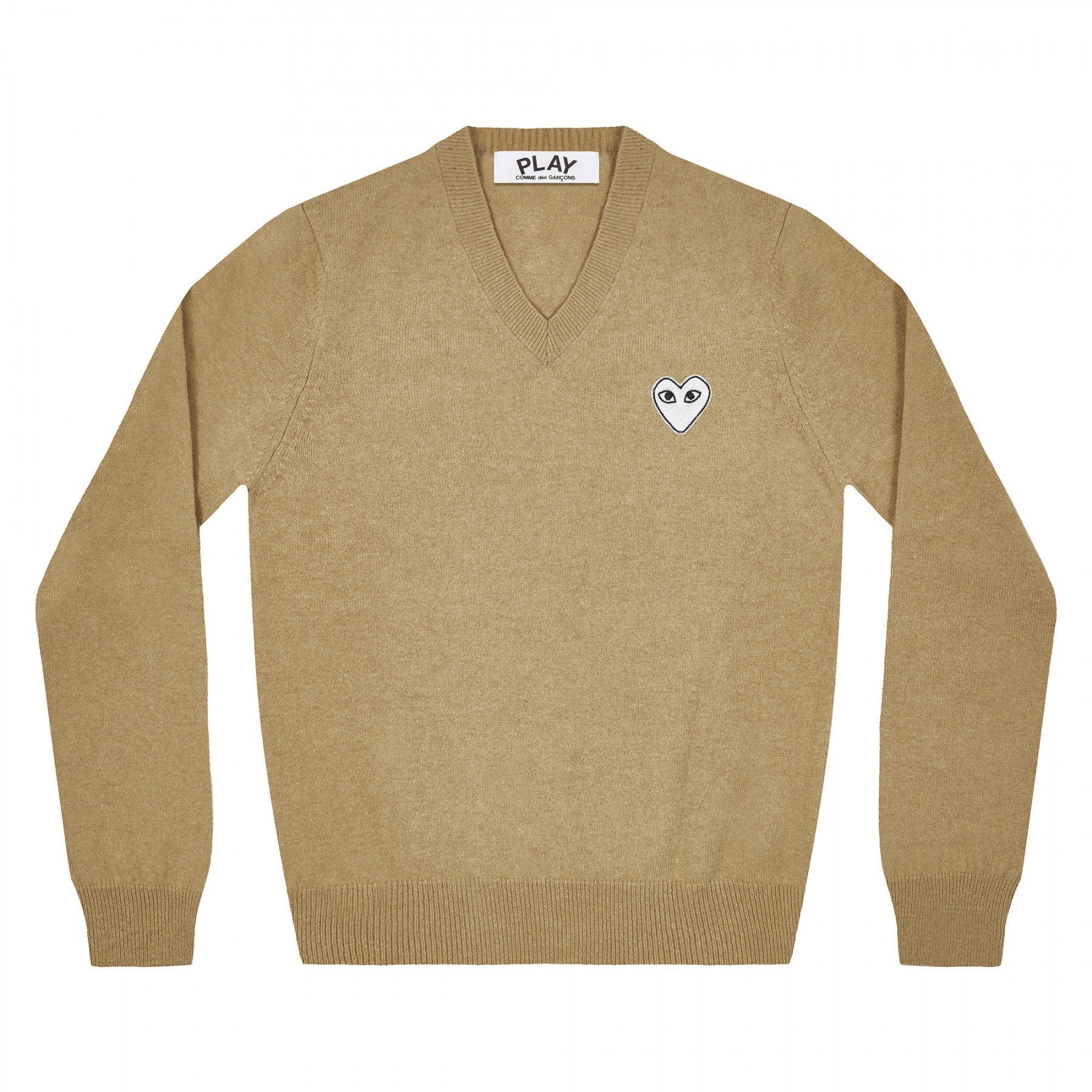 PLAY V Neck Pullover White Heart Natural Series (Camel)