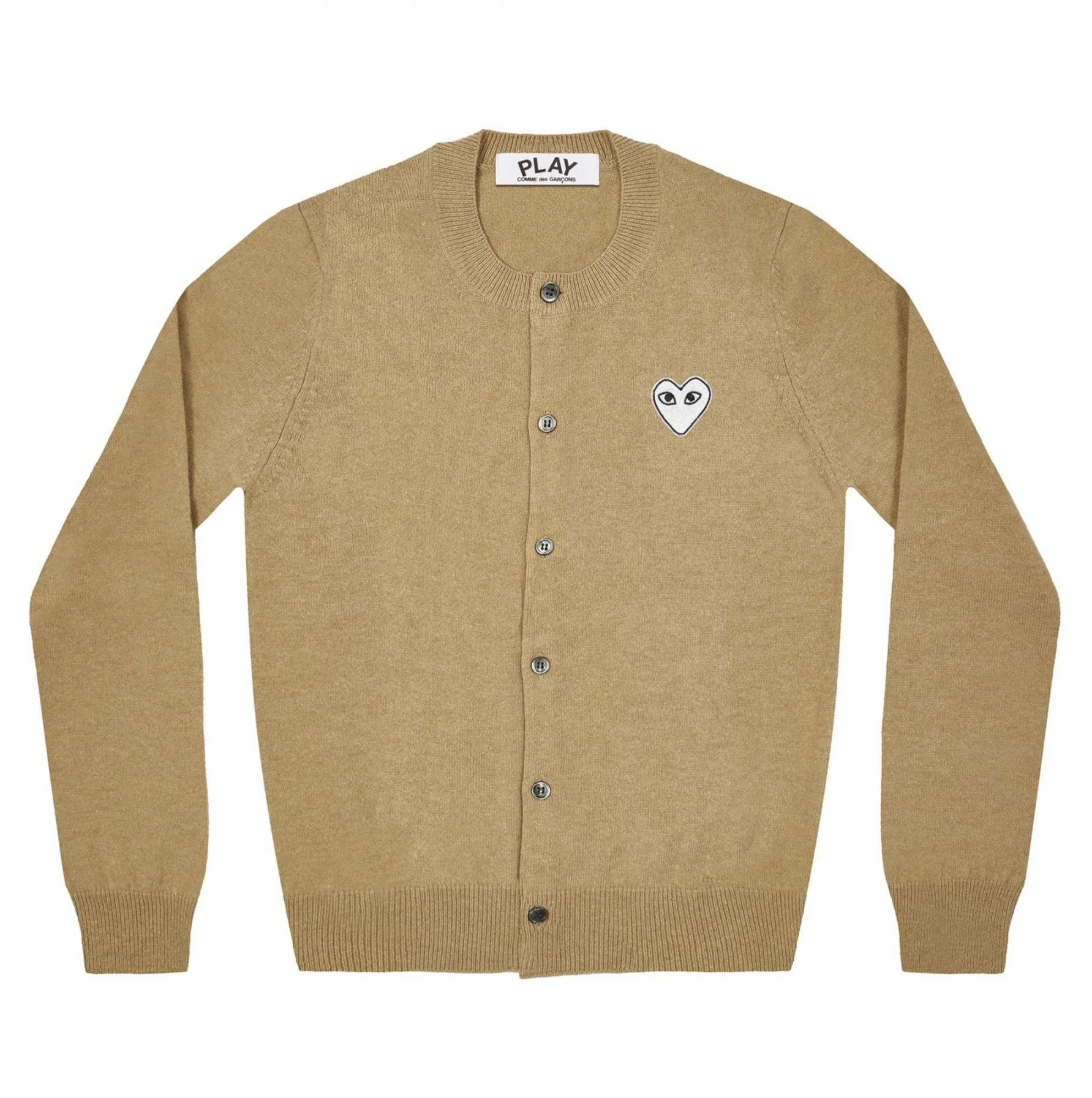 PLAY Round Neck Cardigan White Heart Natural Series Camel