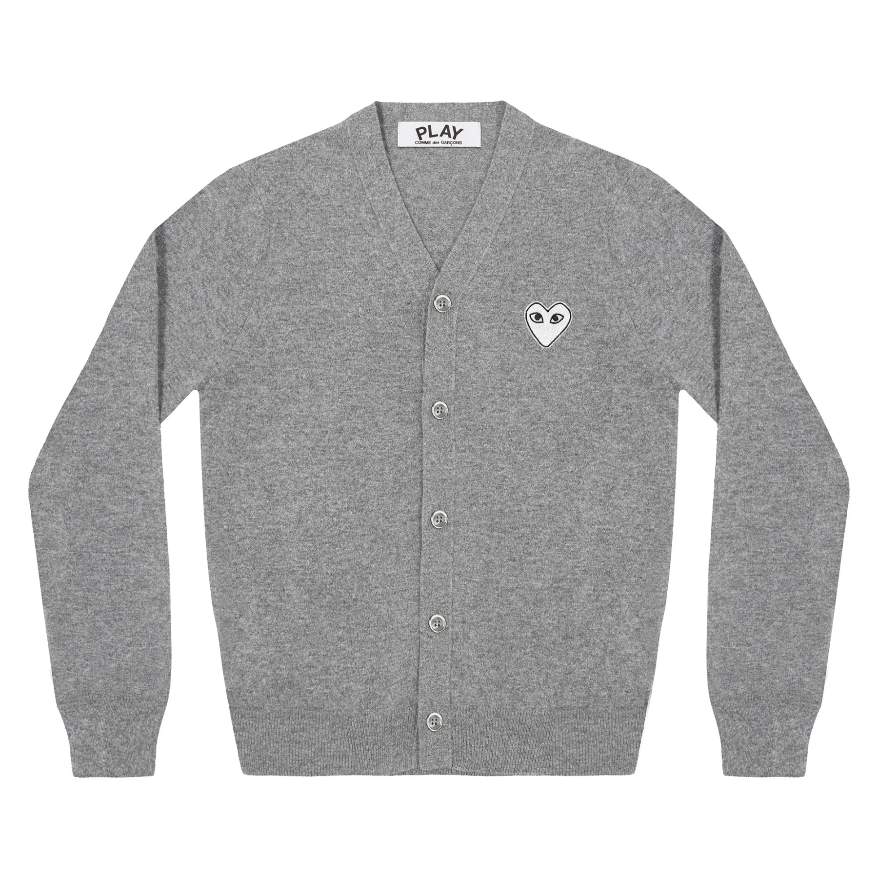 PLAY V-Neck Cardigan White Heart Natural Series Light Grey