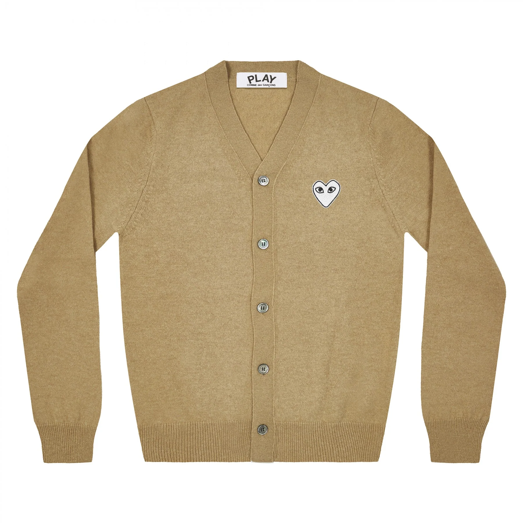 PLAY V-Neck Cardigan White Heart Natural Series Camel