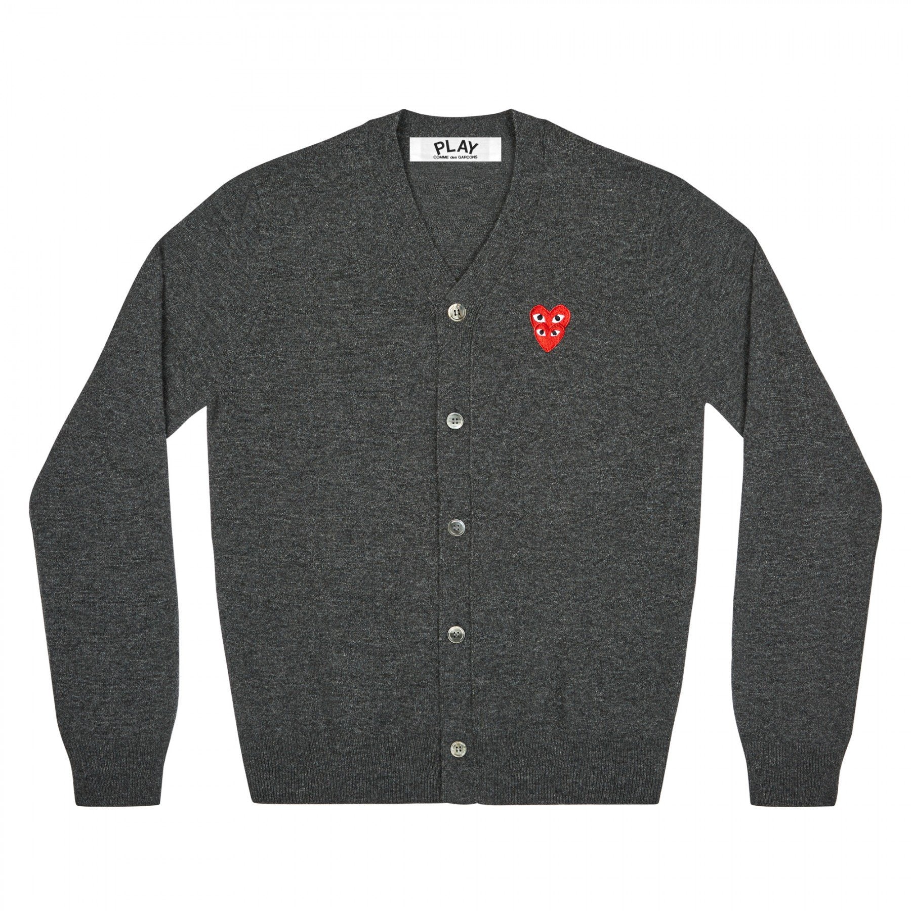 PLAY V-Neck Cardigan with Red Family Heart (Grey)