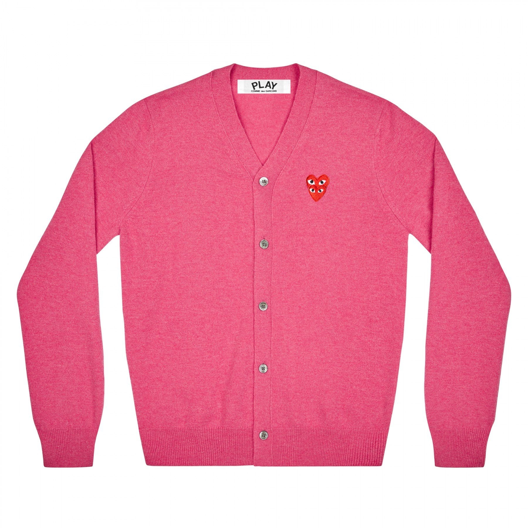 PLAY V-Neck Cardigan with Red Family Heart Pink