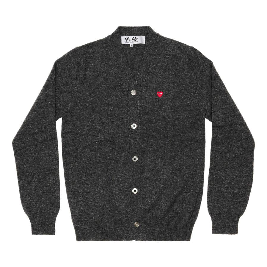 PLAY V-Neck Cardigan with Small Red Heart (Grey)