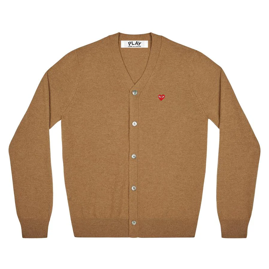 PLAY V-Neck  Cardigan with Small Red Heart (Brown)