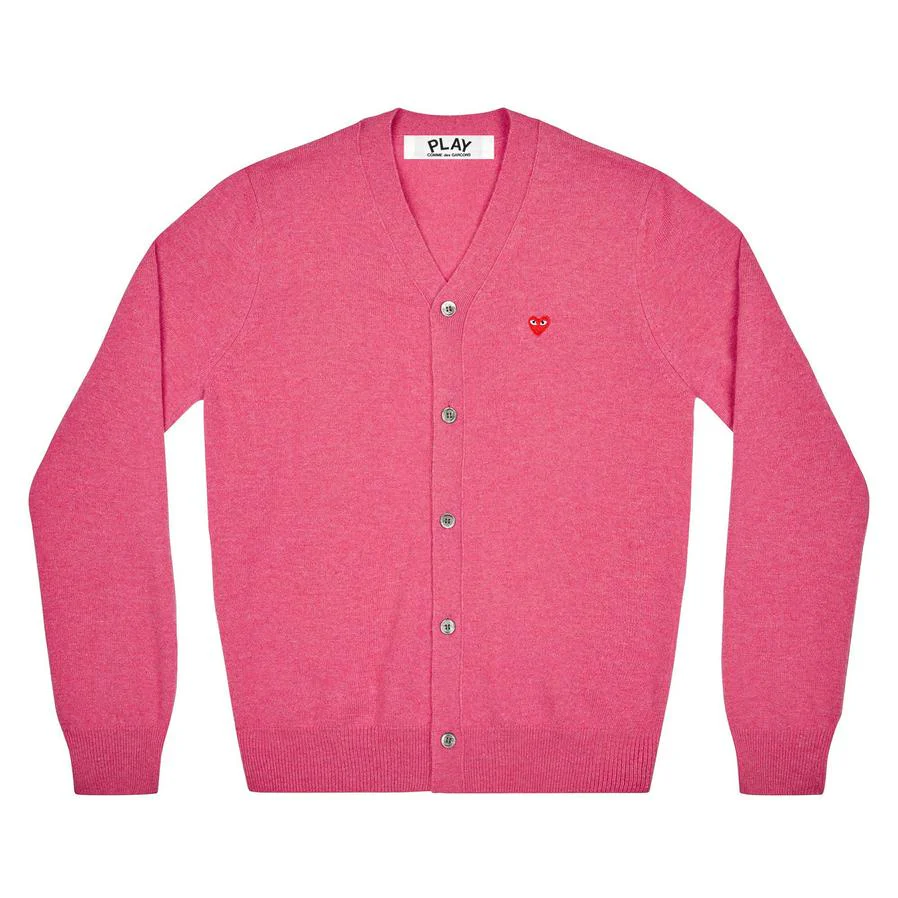 PLAY V-Neck Cardigan with Small Red Heart (Pink)