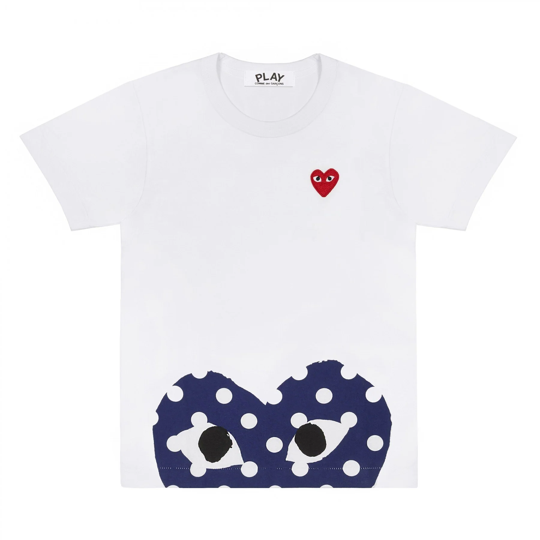 PLAY White T-Shirt with Polka Dot Printed Half Heart