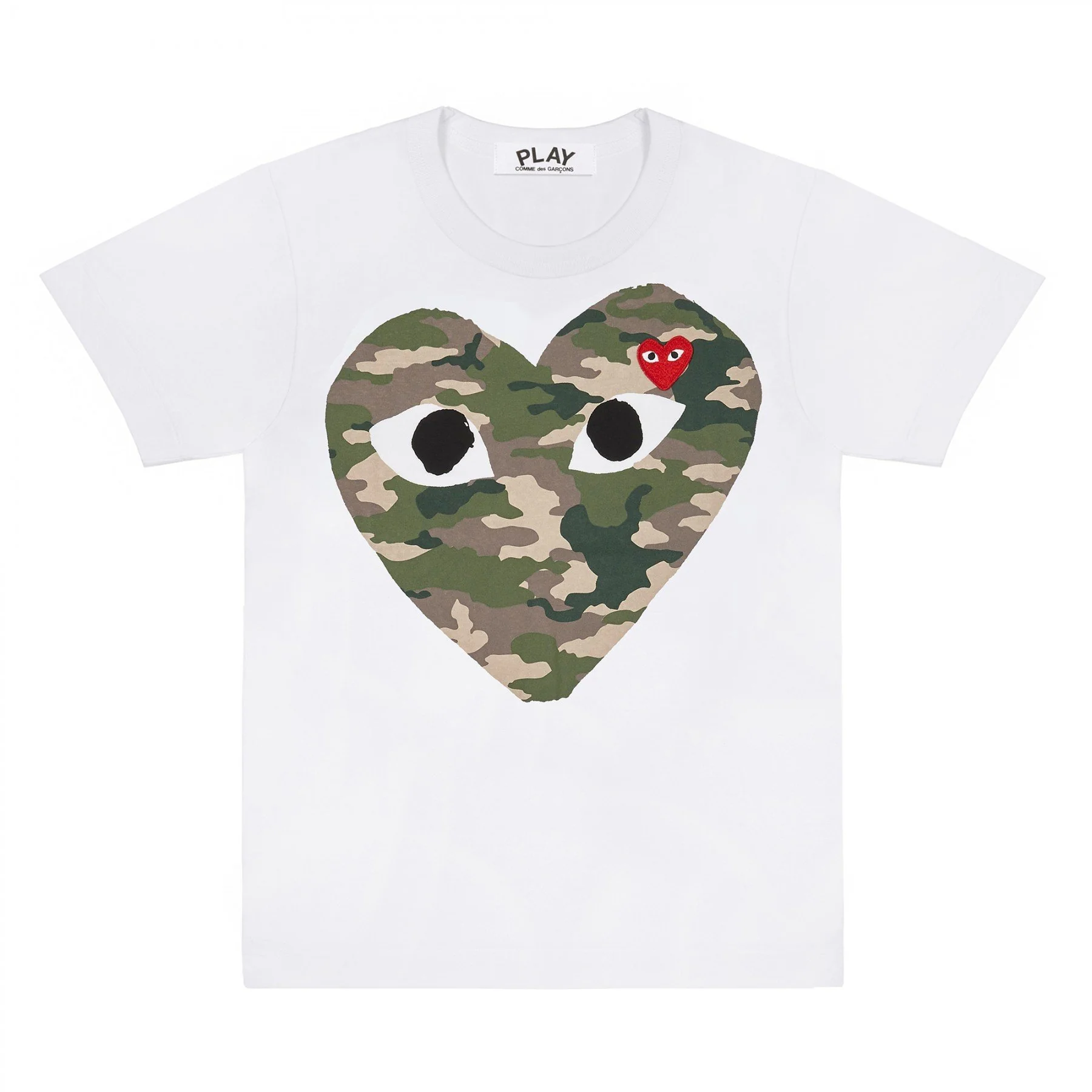PLAY White T-Shirt with Camo Printed Heart
