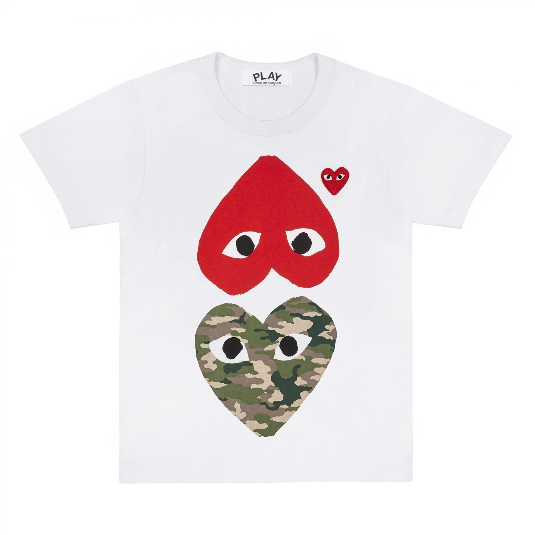 PLAY White T-Shirt with Camo Printed Mirror Hearts