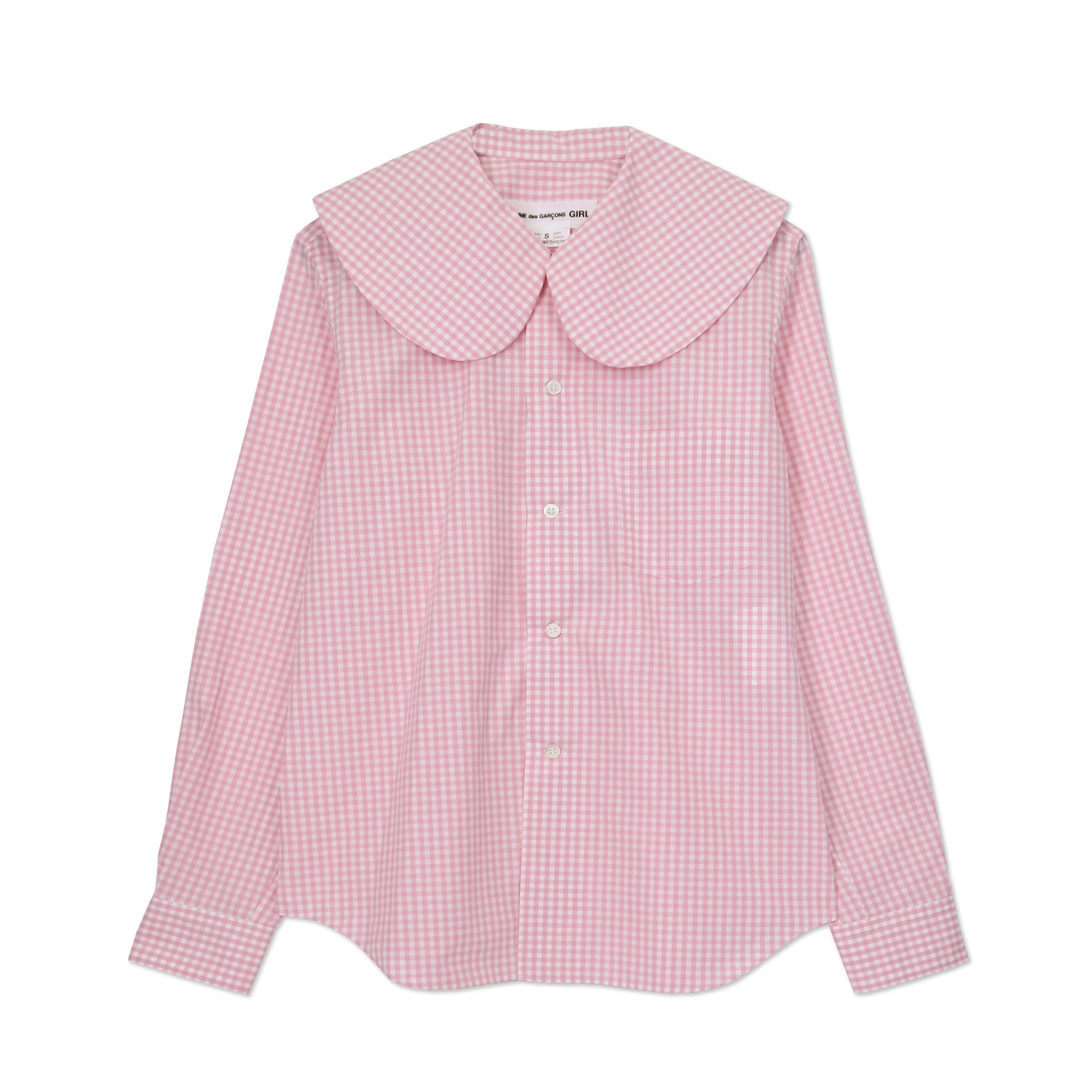 Pink Gingham Wide Peter Pan Blouse