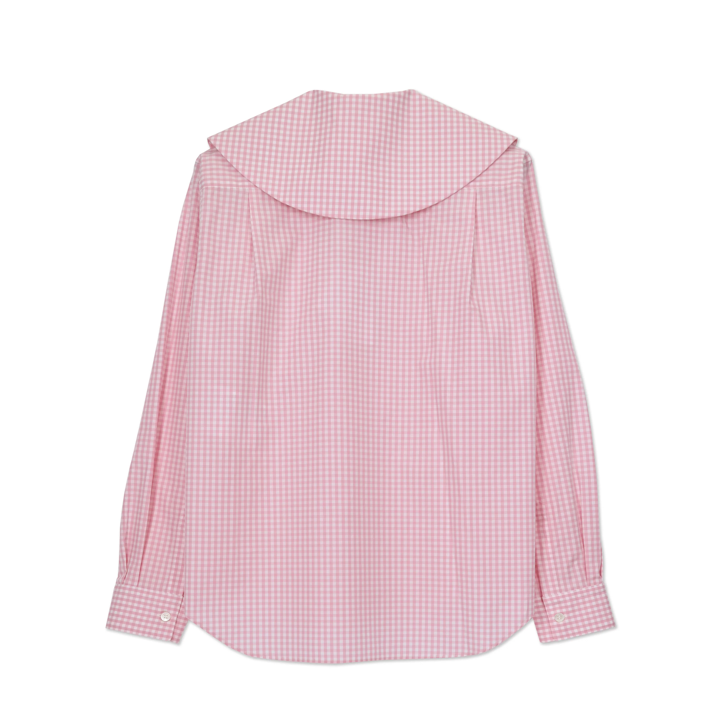 Pink Gingham Wide Peter Pan Blouse - Image 2
