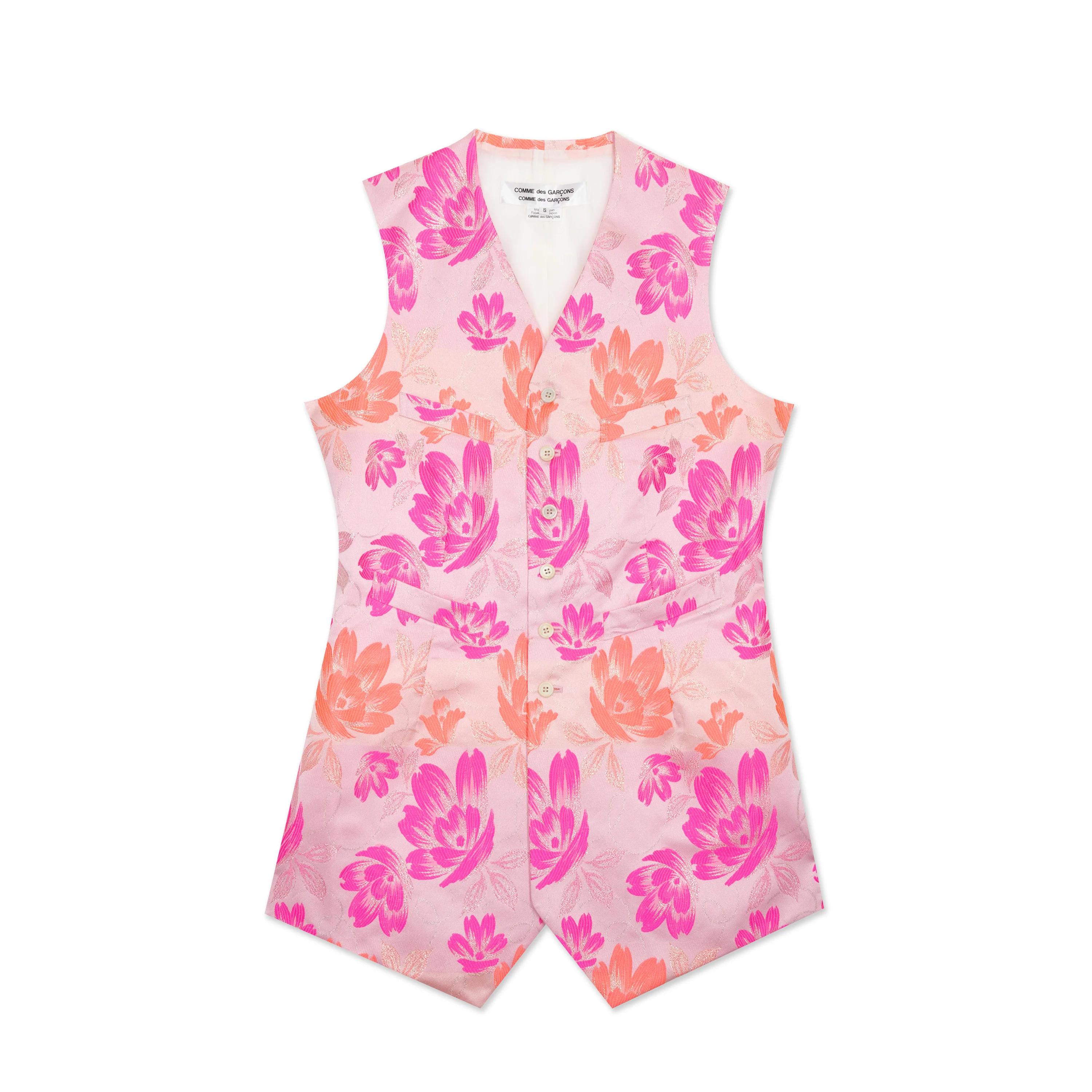 Pink Jacquard Floral Long Vest