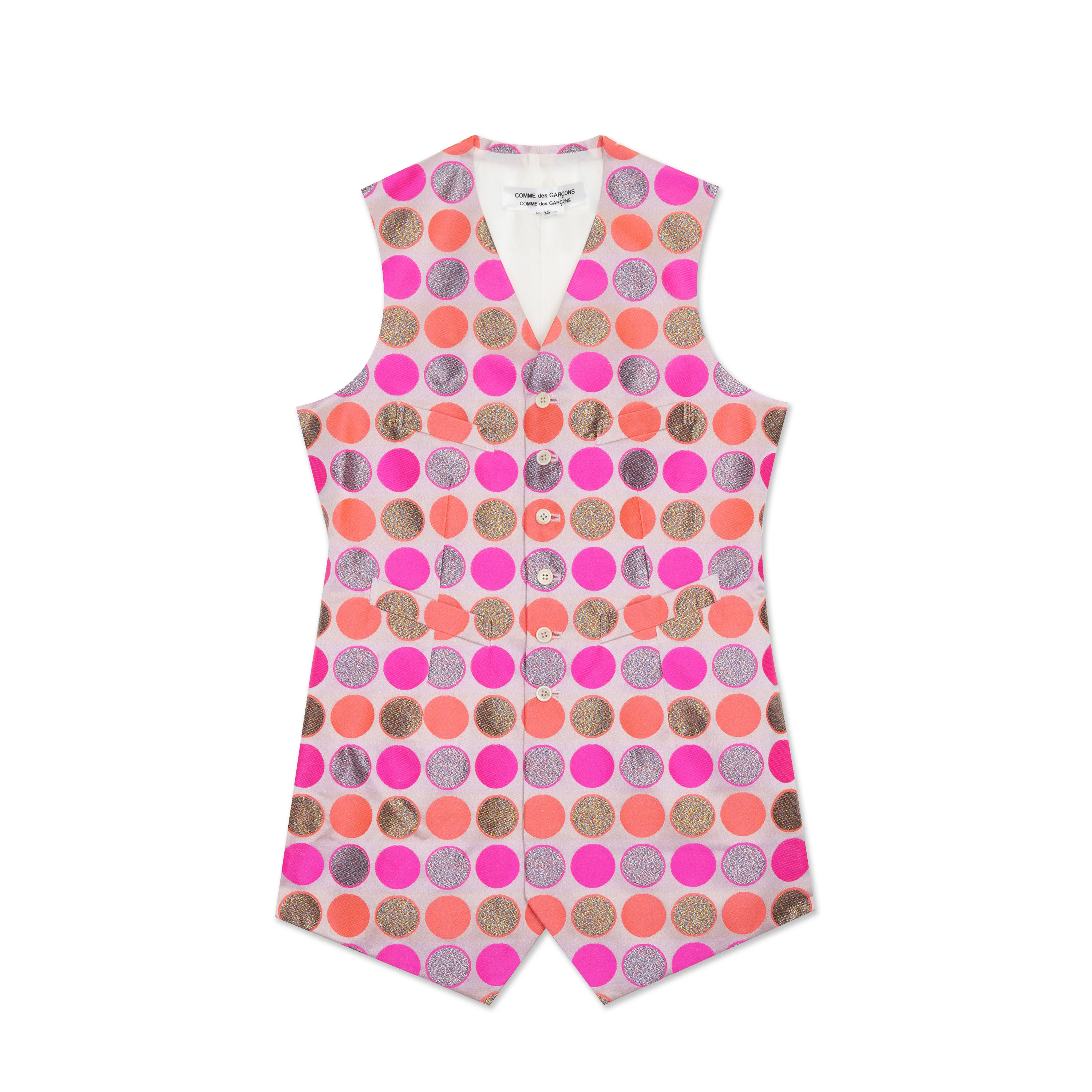 Pink Jacquard Polka Dot Long Vest