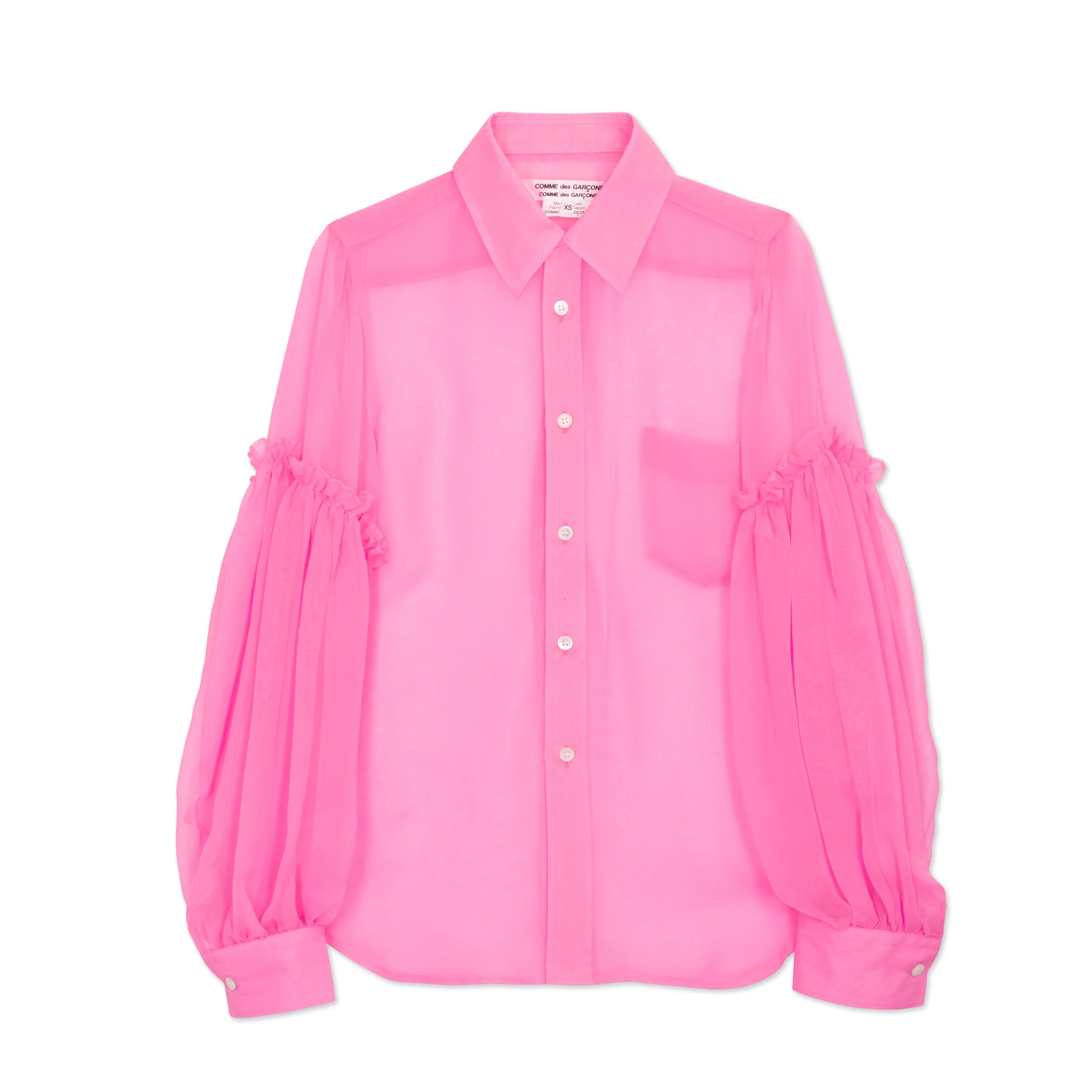Pink Sheer Ruffle Sleeve Blouse