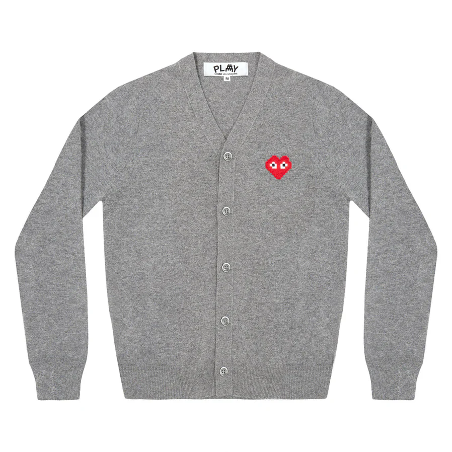 PLAY V-Neck Cardigan Invader Emblem Grey