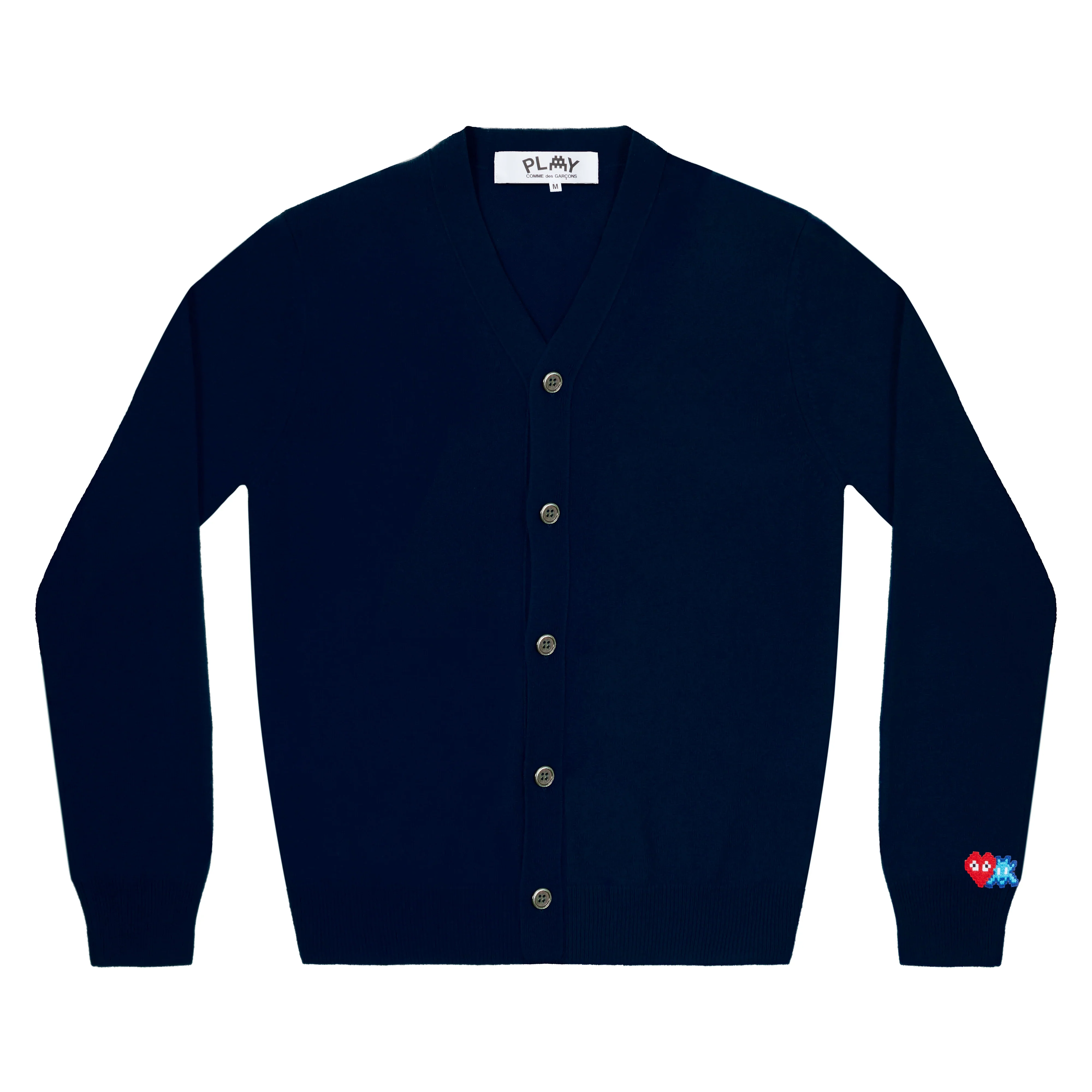 PLAYV-Neck Cardigan Invader Red Heart and Blue Emblem (Navy)
