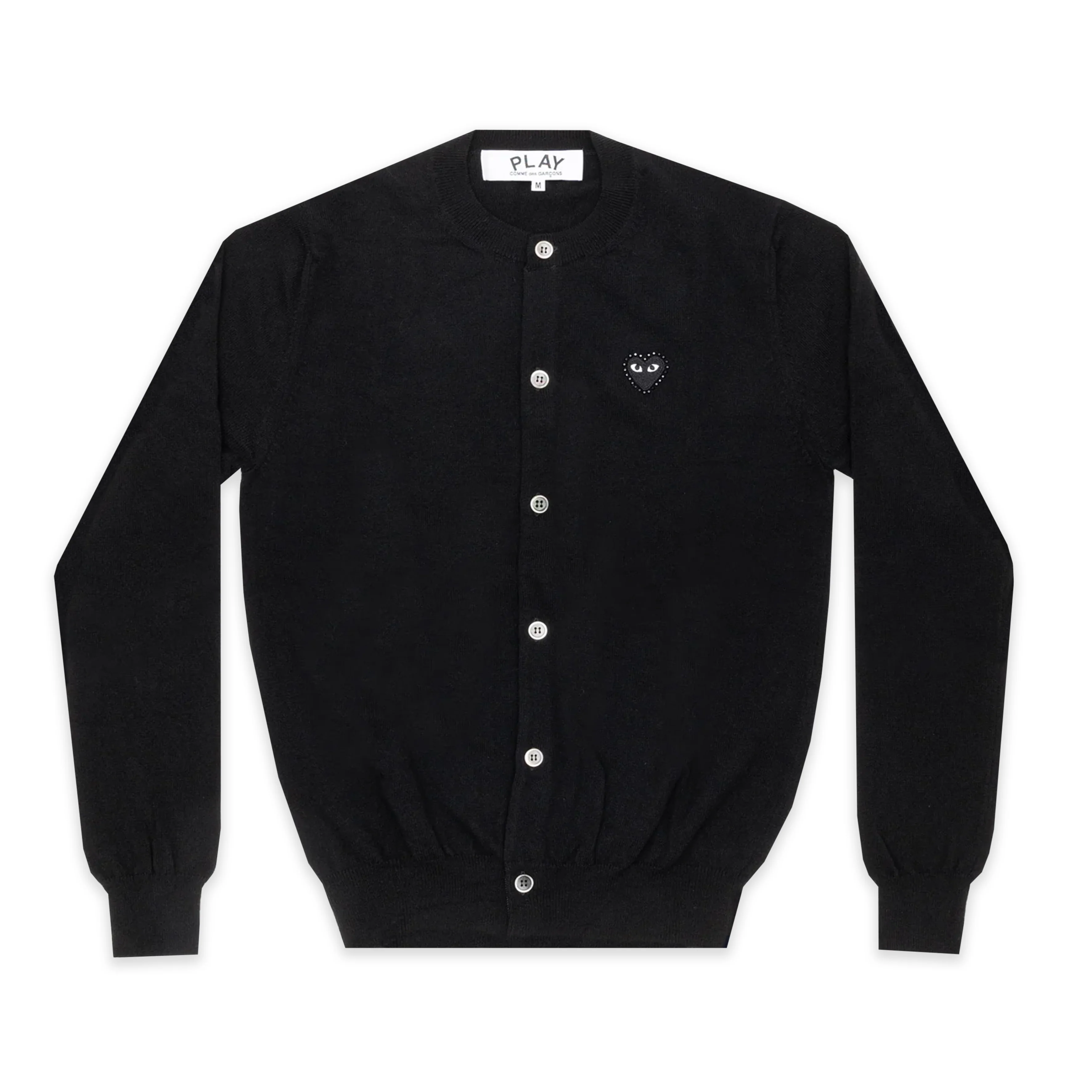 PLAY Round Neck Cardigan Black Rhinestone Heart (Black)
