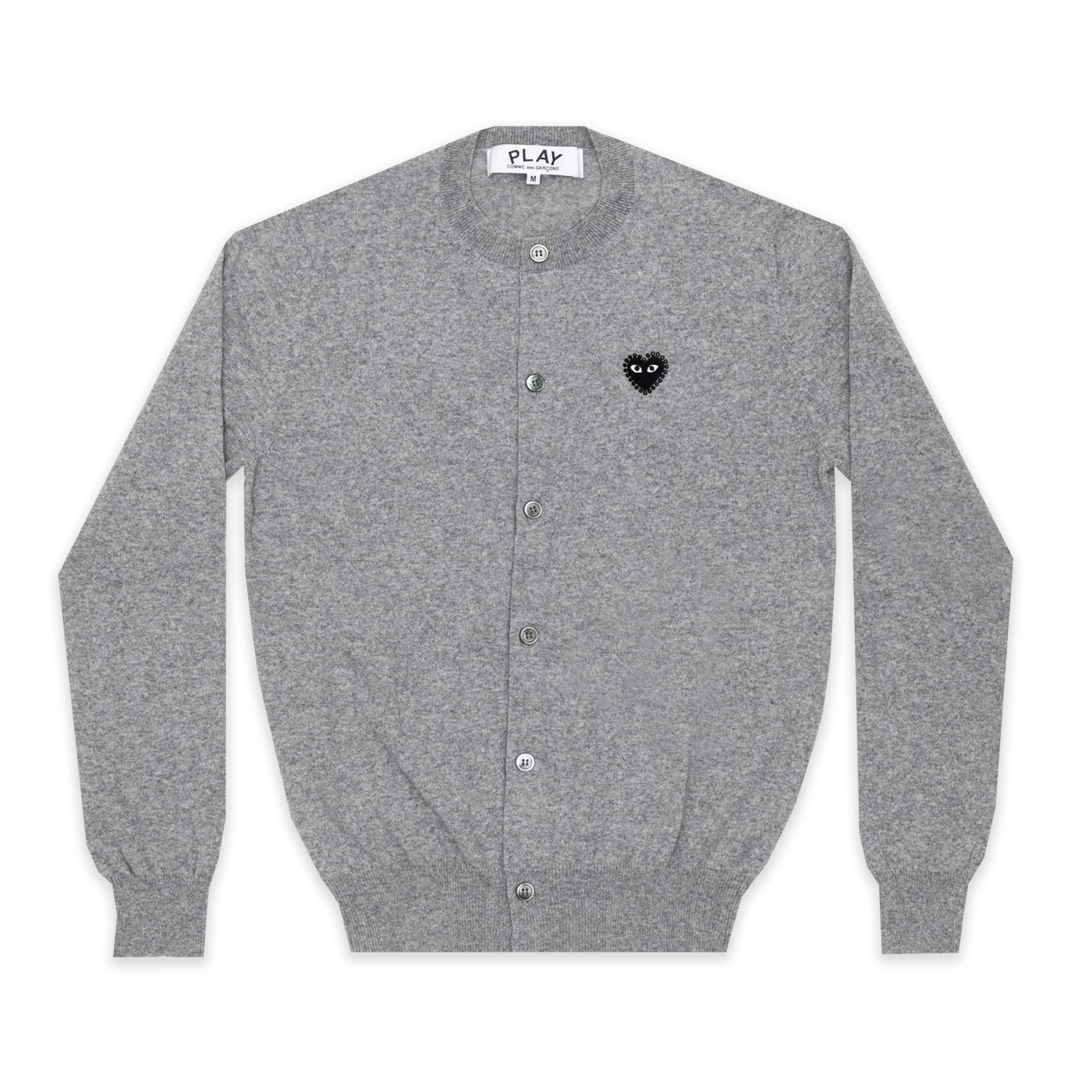 PLAY Round Neck Cardigan Black Rhinestone Heart (Light Grey)