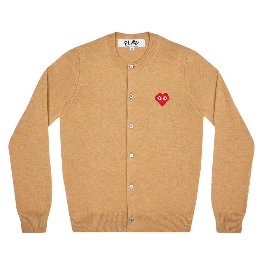 PLAY Round Neck Cardigan Invader Emblem (Beige)