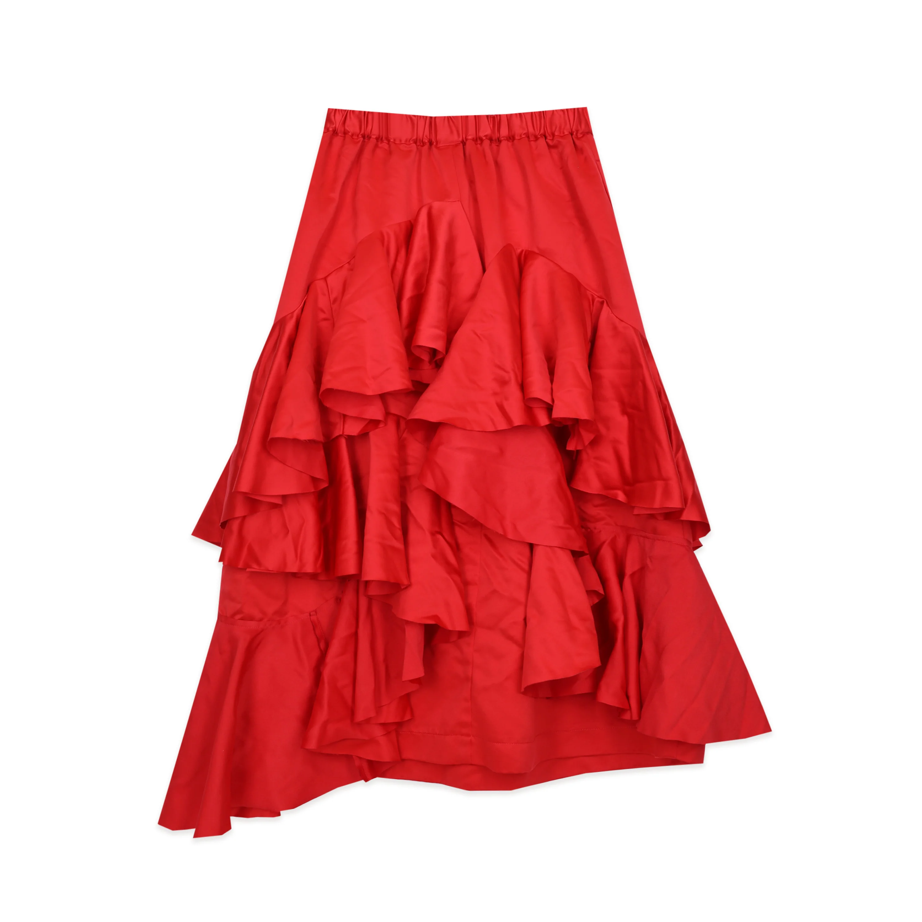 Polyester Tiered Ruffle Red Skirt