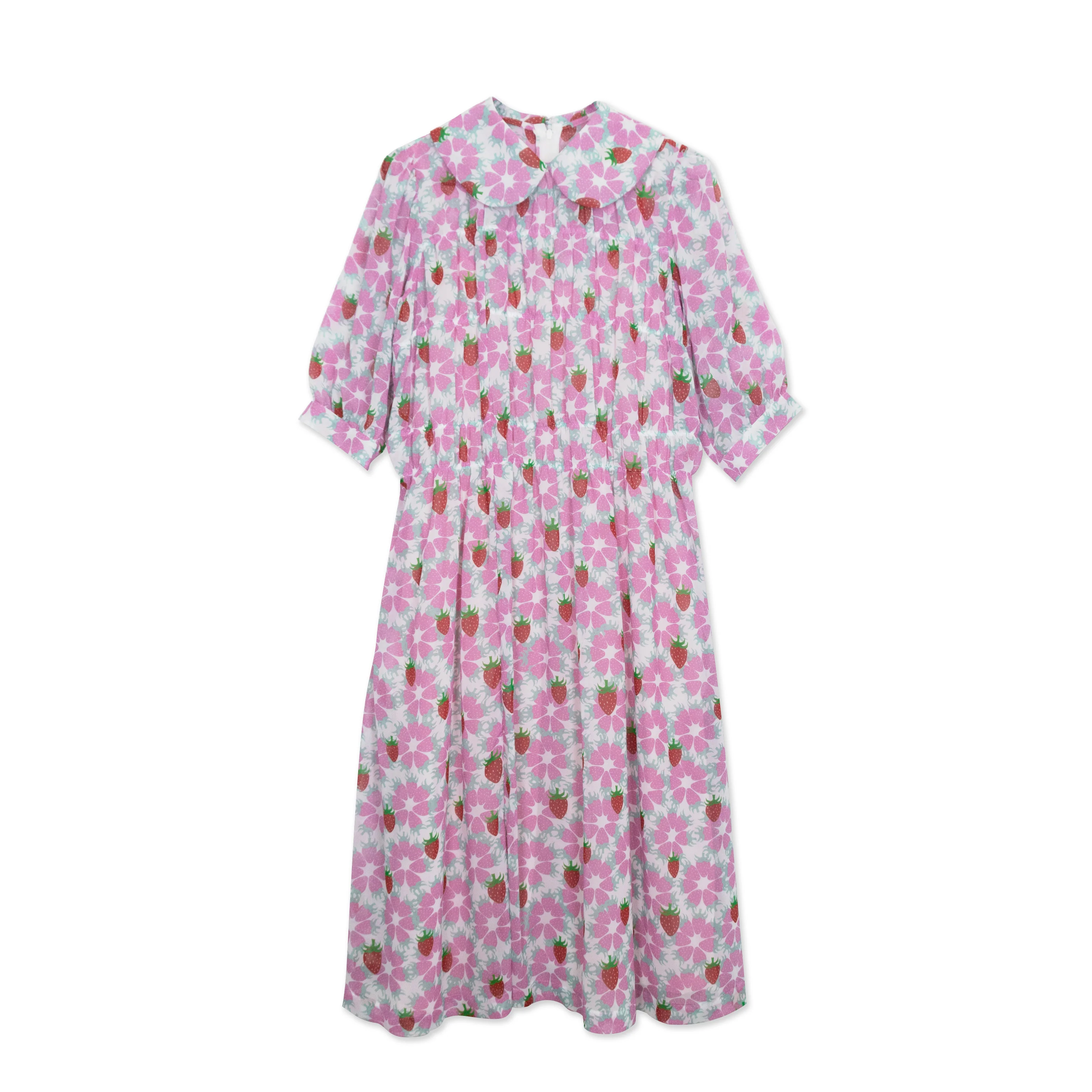 Strawberry Print Gathered Dress