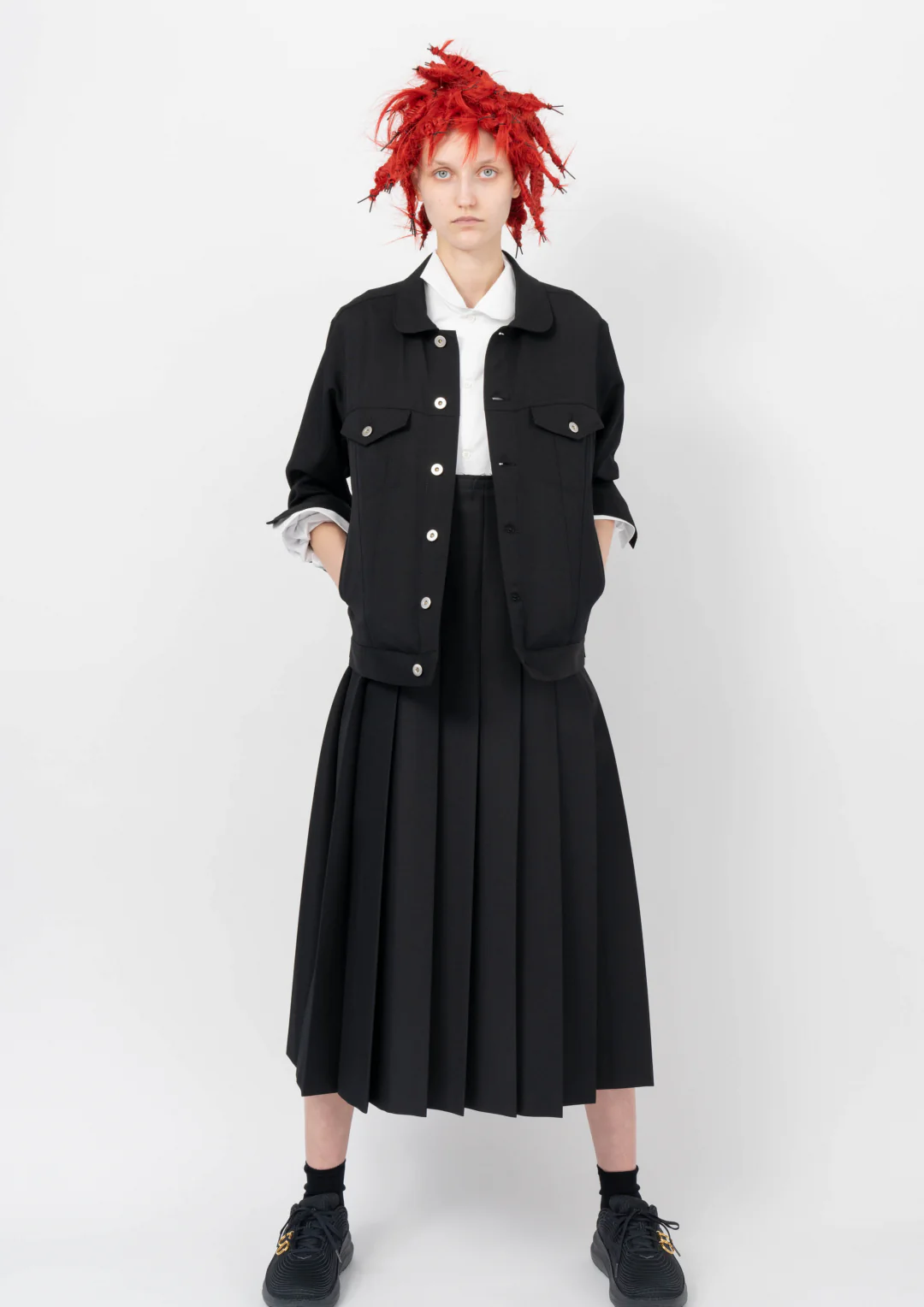 Tropical Wool Pleated High Pinafore - Image 3