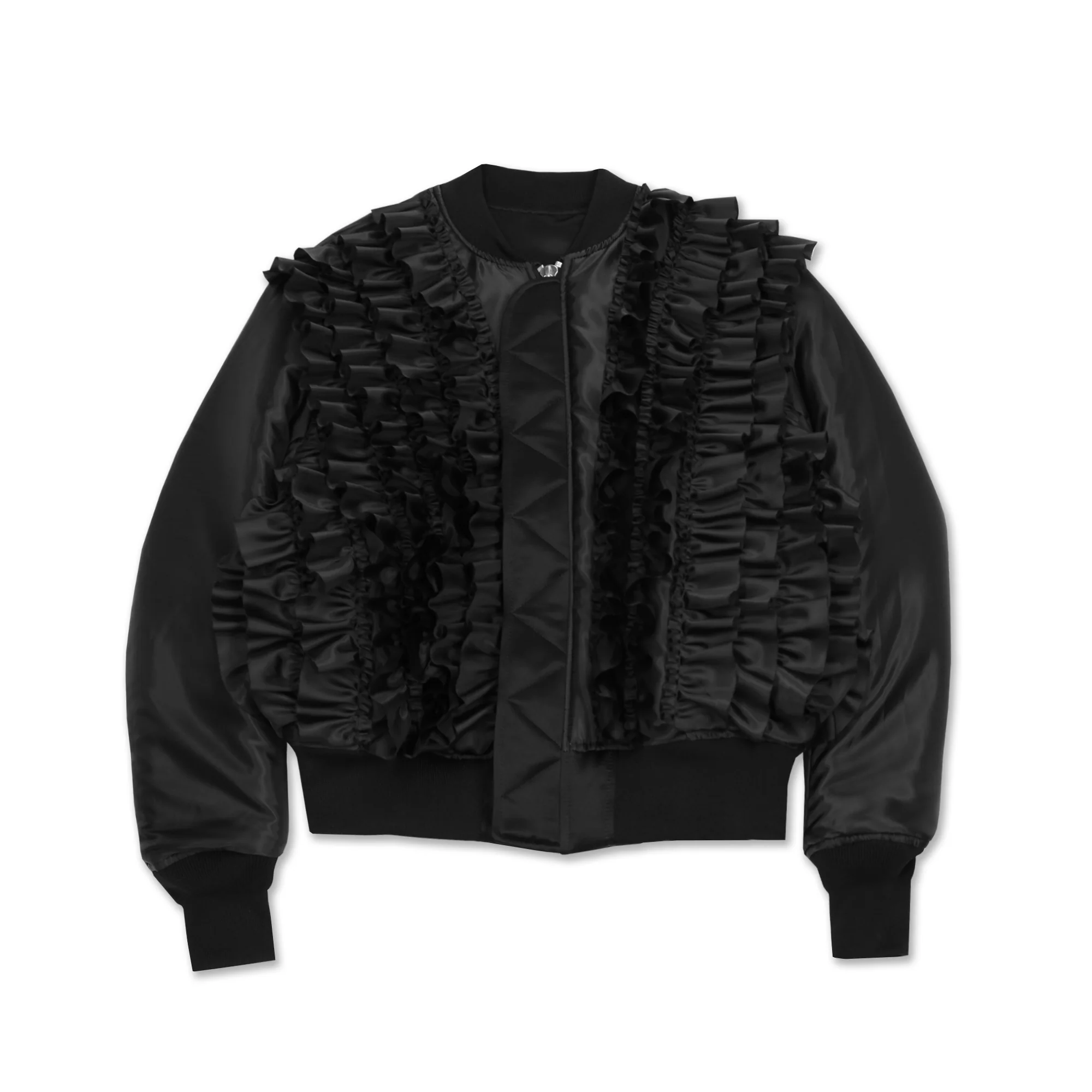 Wadded Polyester Frill Reversible Bomber Jacket - Image 3