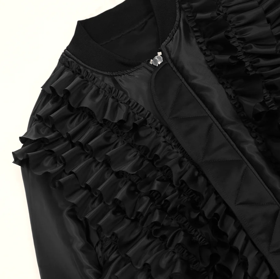 Wadded Polyester Frill Reversible Bomber Jacket - Image 4