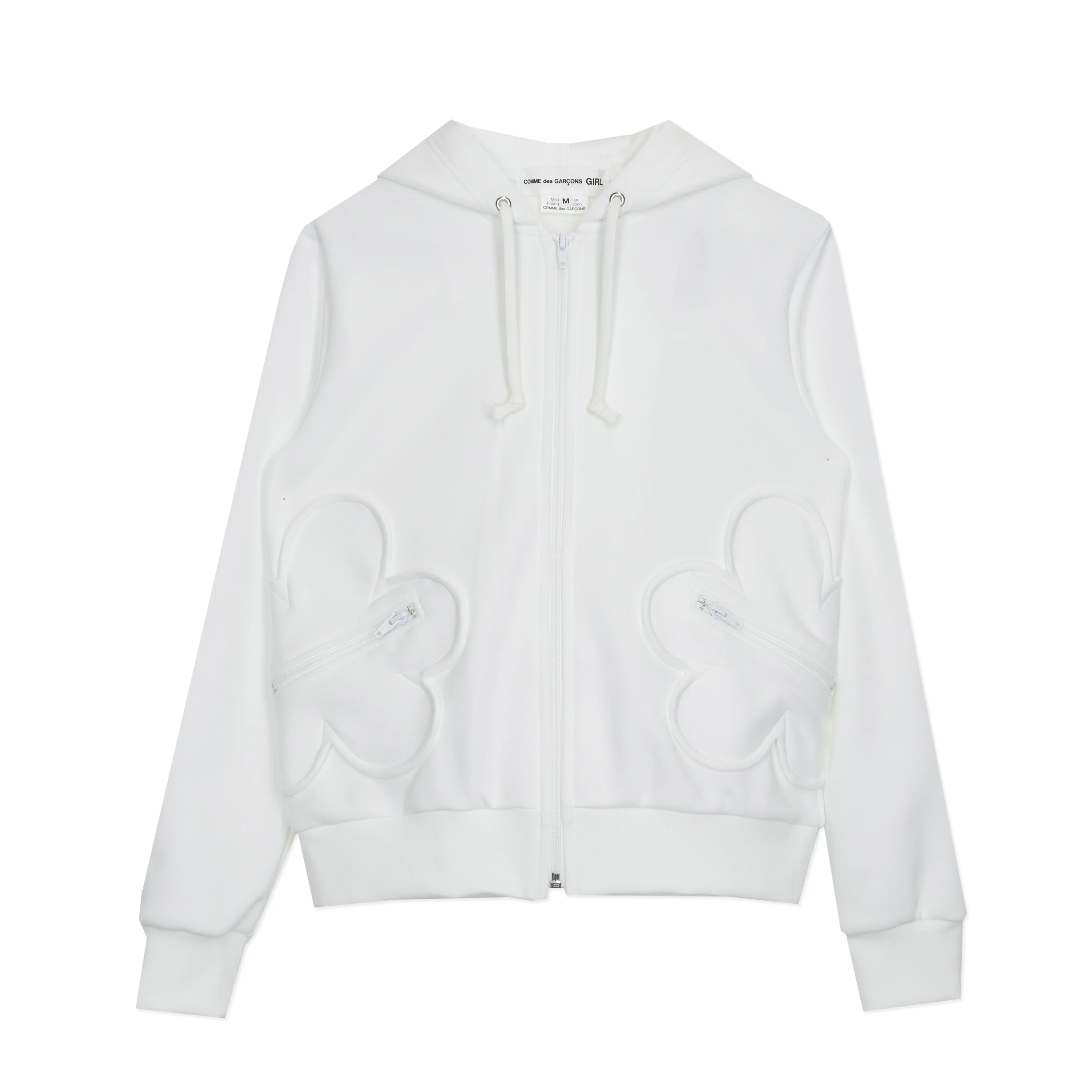 White Flower Pocket Zip Sweatshirt