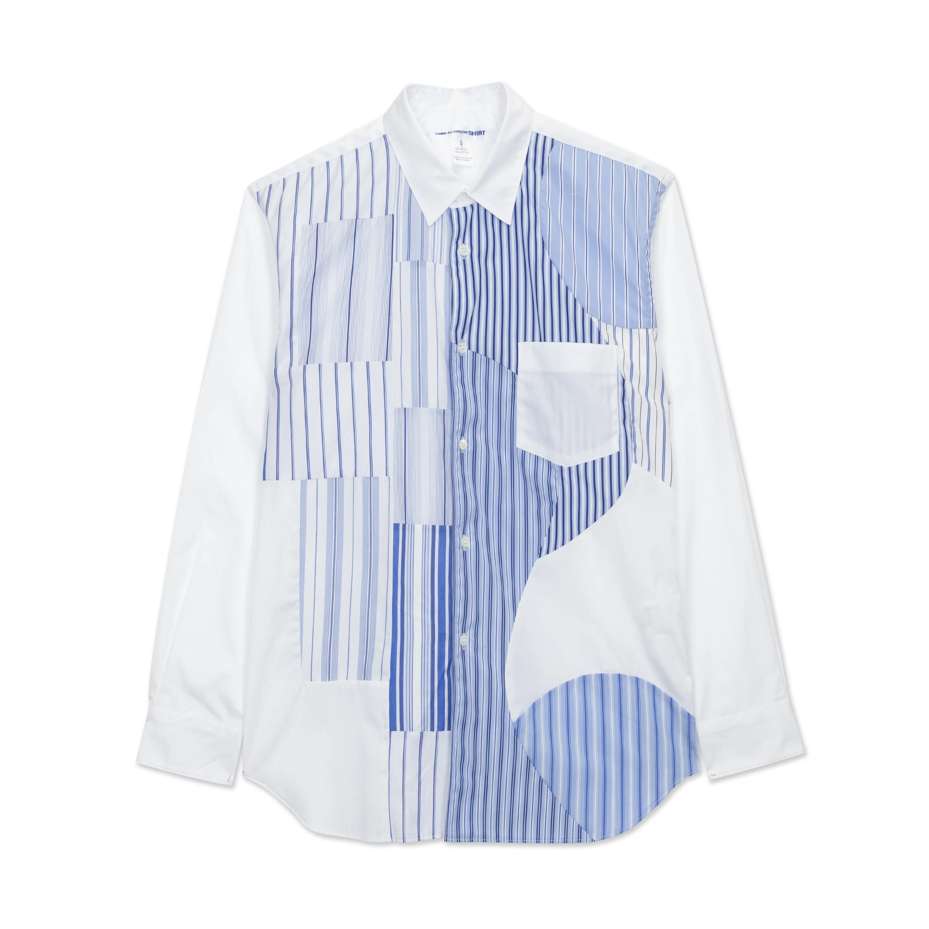 White x Blue Stripe Front Patchwork Shirt