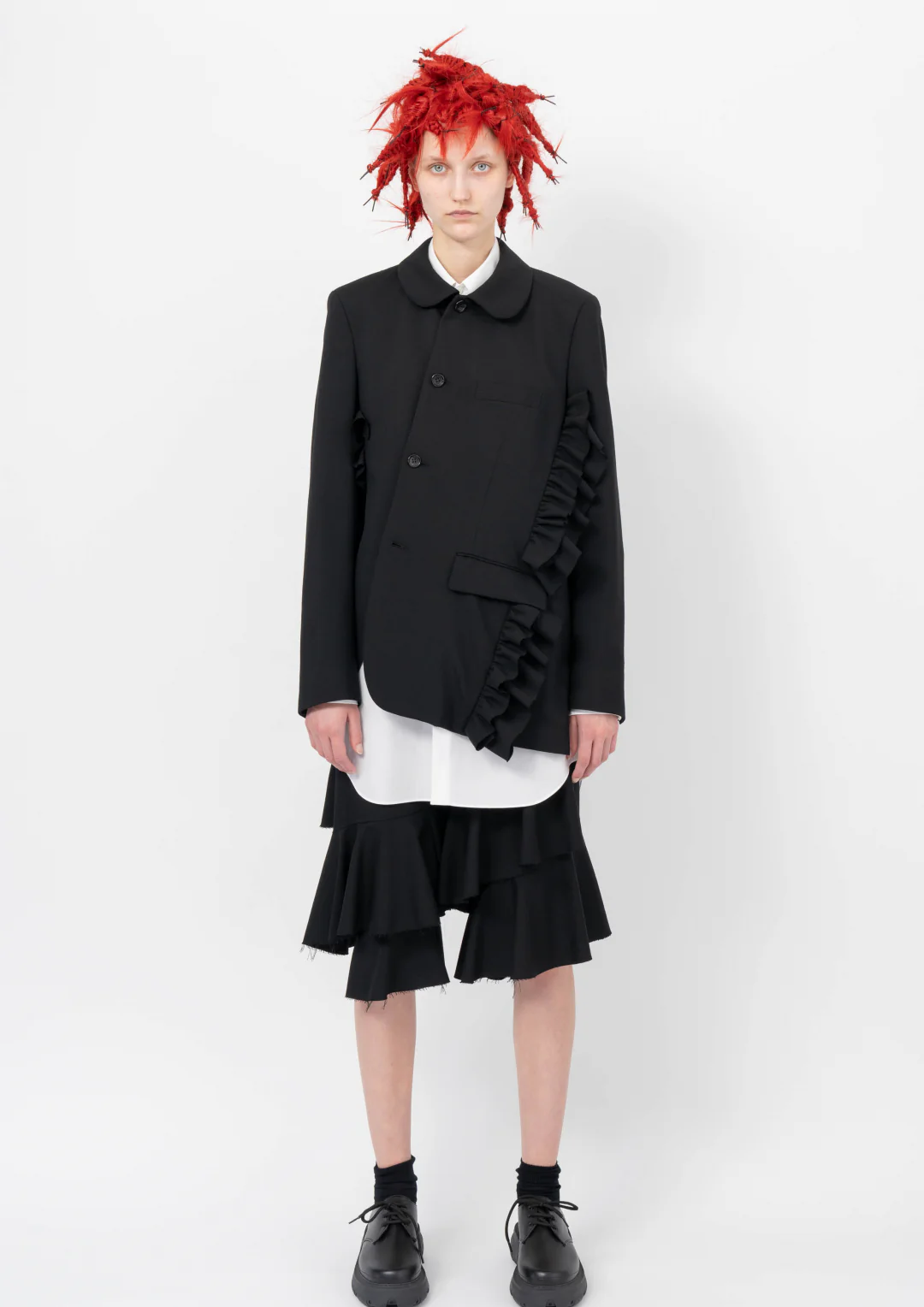 Wool Gabardine Bias Frill Shorts - Image 3