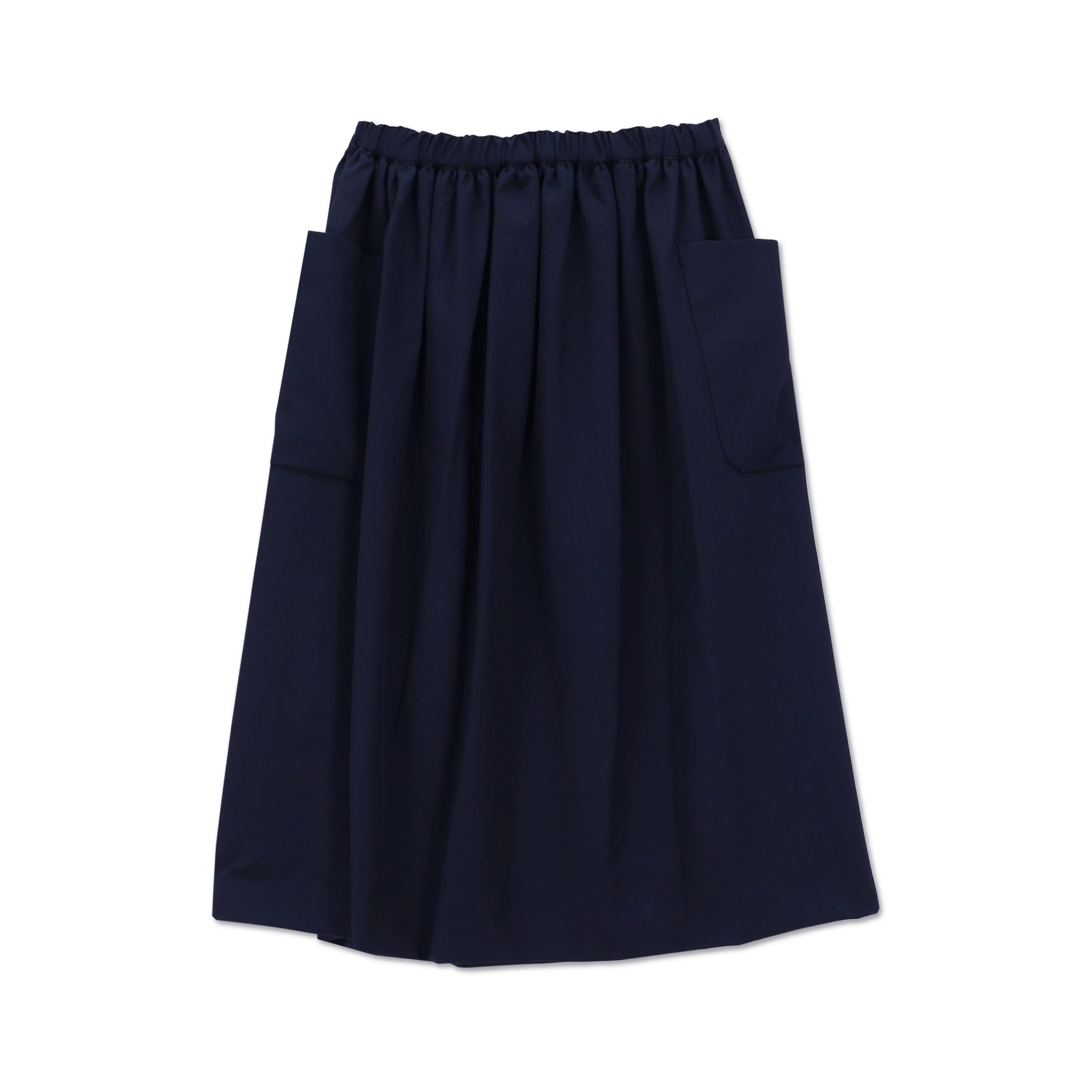 Wool Gabardine Pocket Gathered Skirt Navy